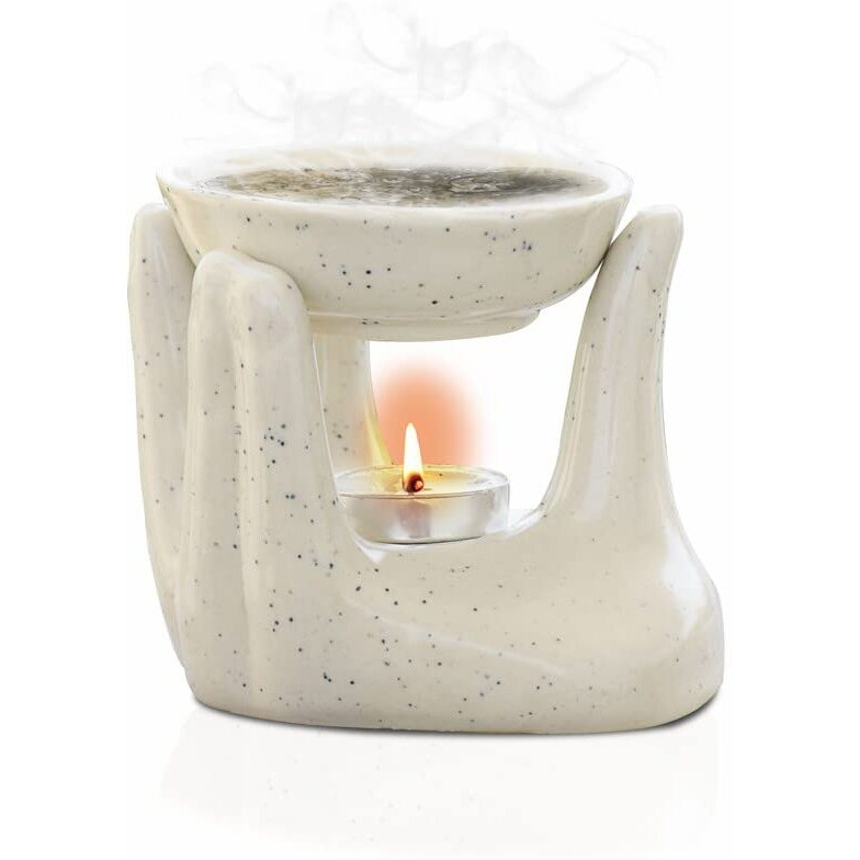 Pure Source India Oil Burner for Home, Office, with 1 Tea Light Candle, Made by Porcelain (Dotted White)