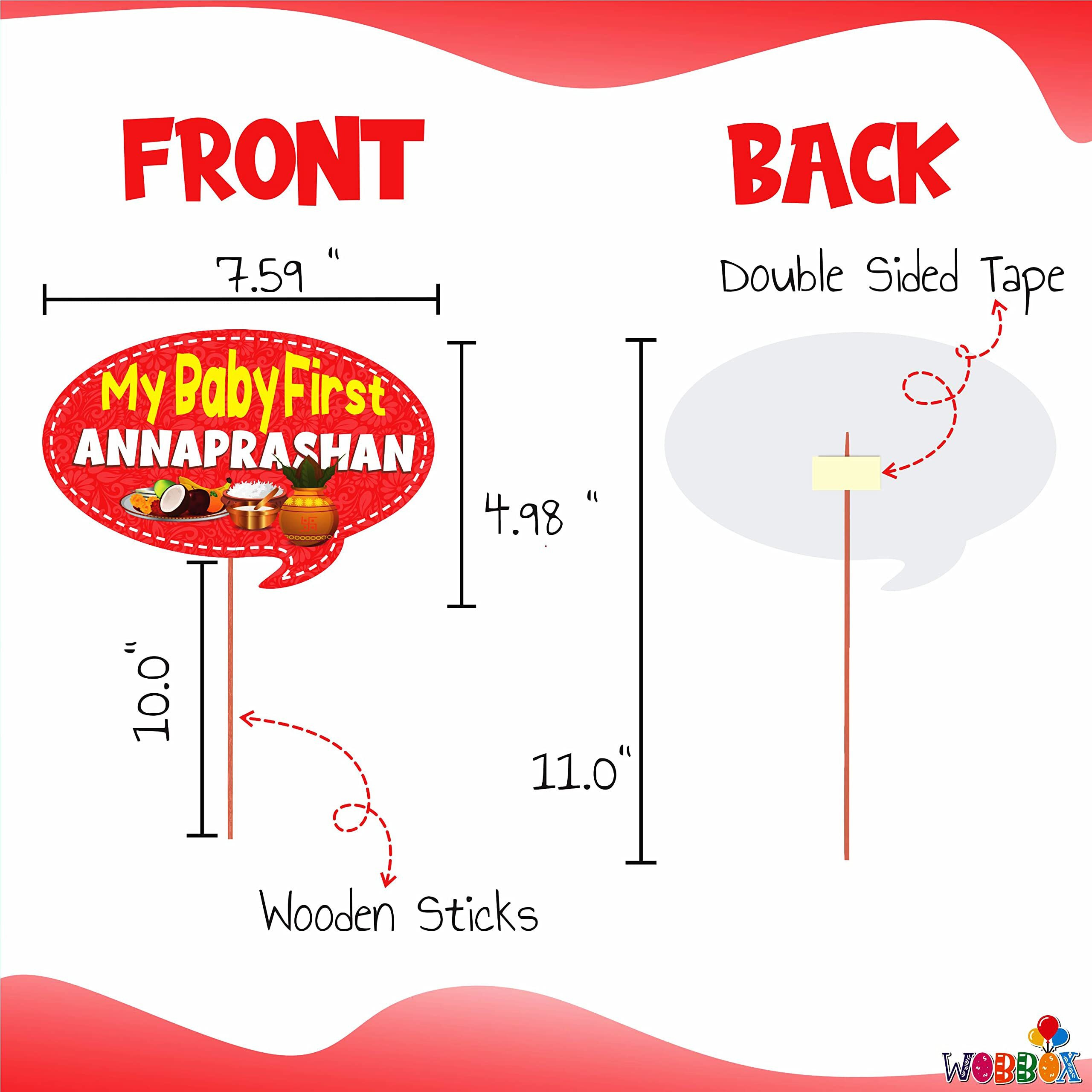 WOBBOX Annaprashan Photo Booth Party Props with Bunting Banner Hindi Shubh Red & Golden Color Font, Decoration Item