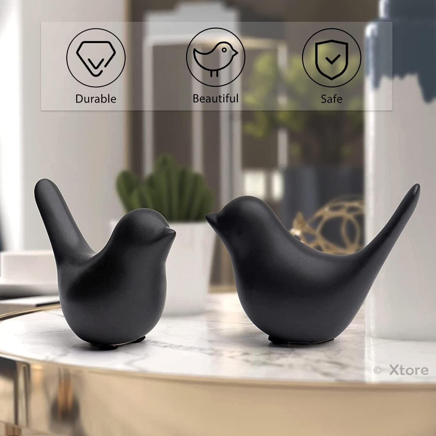 Xtore Creative Black Birds Matte Figurines Home Decorations Accessories (Pack of 2, Black)