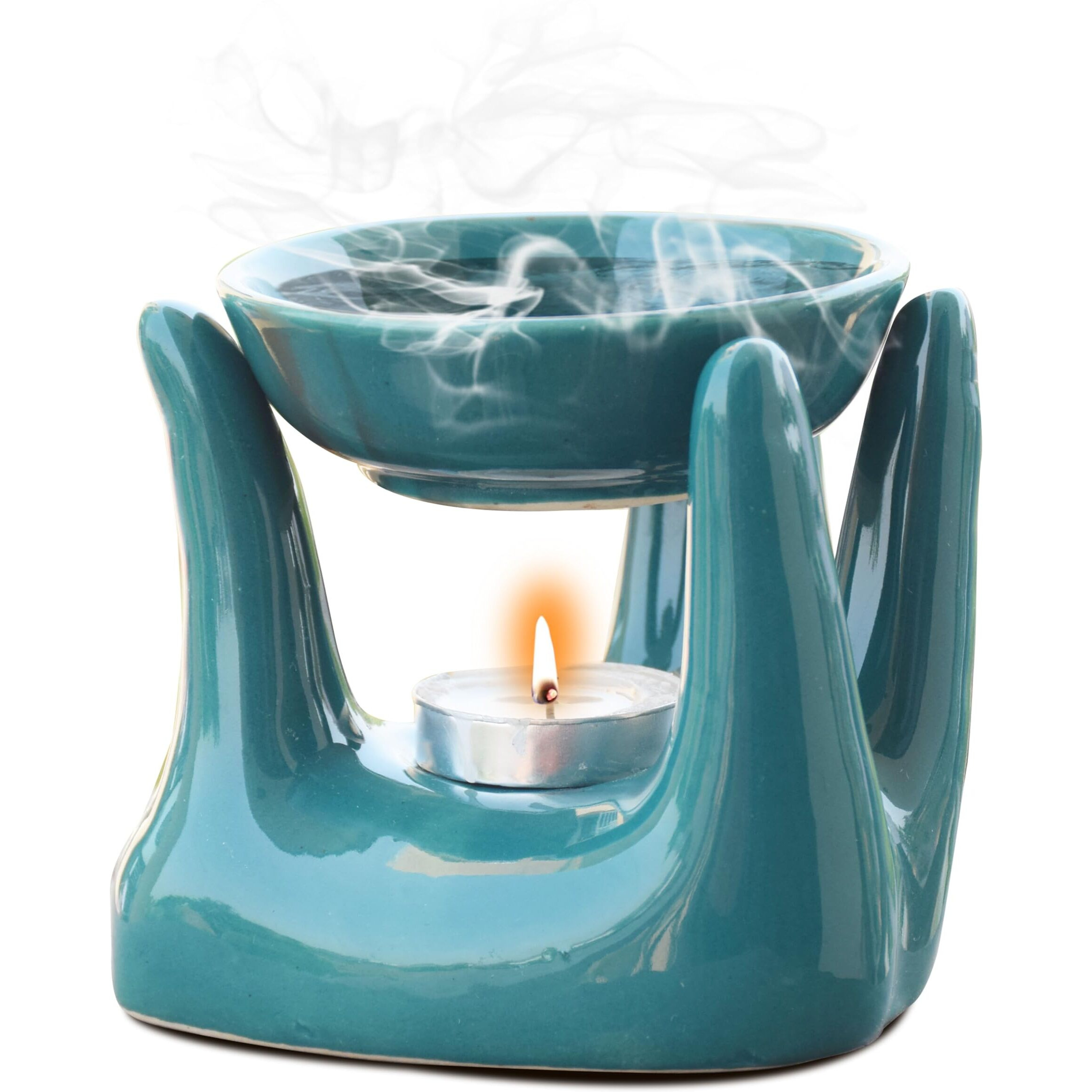 Pure Source India Oil Burner for Home, Office, with 1 Tea Light Candle, Made by Porcelain (Green)