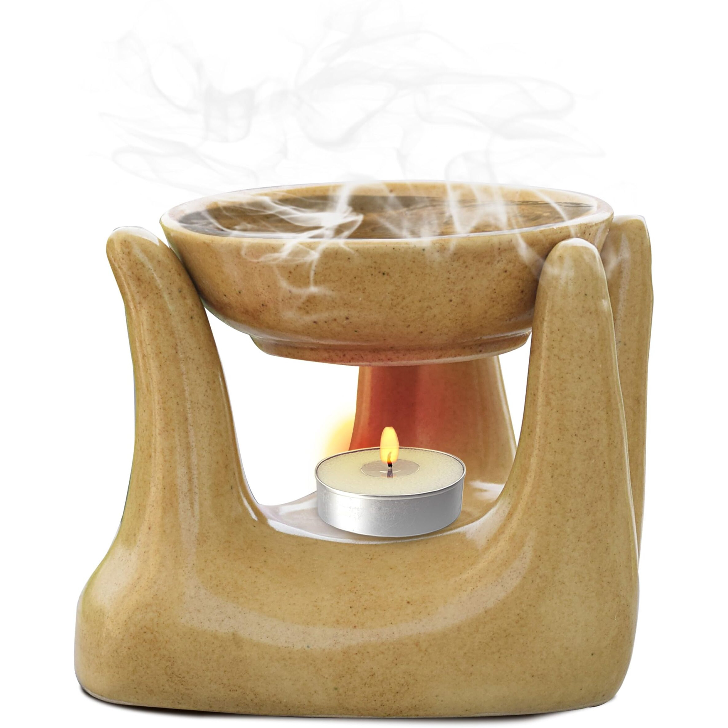 Pure Source India Oil Burner for Home, Office, with 1 Tea Light Candle, Made by Porcelain (Dotted Brown)
