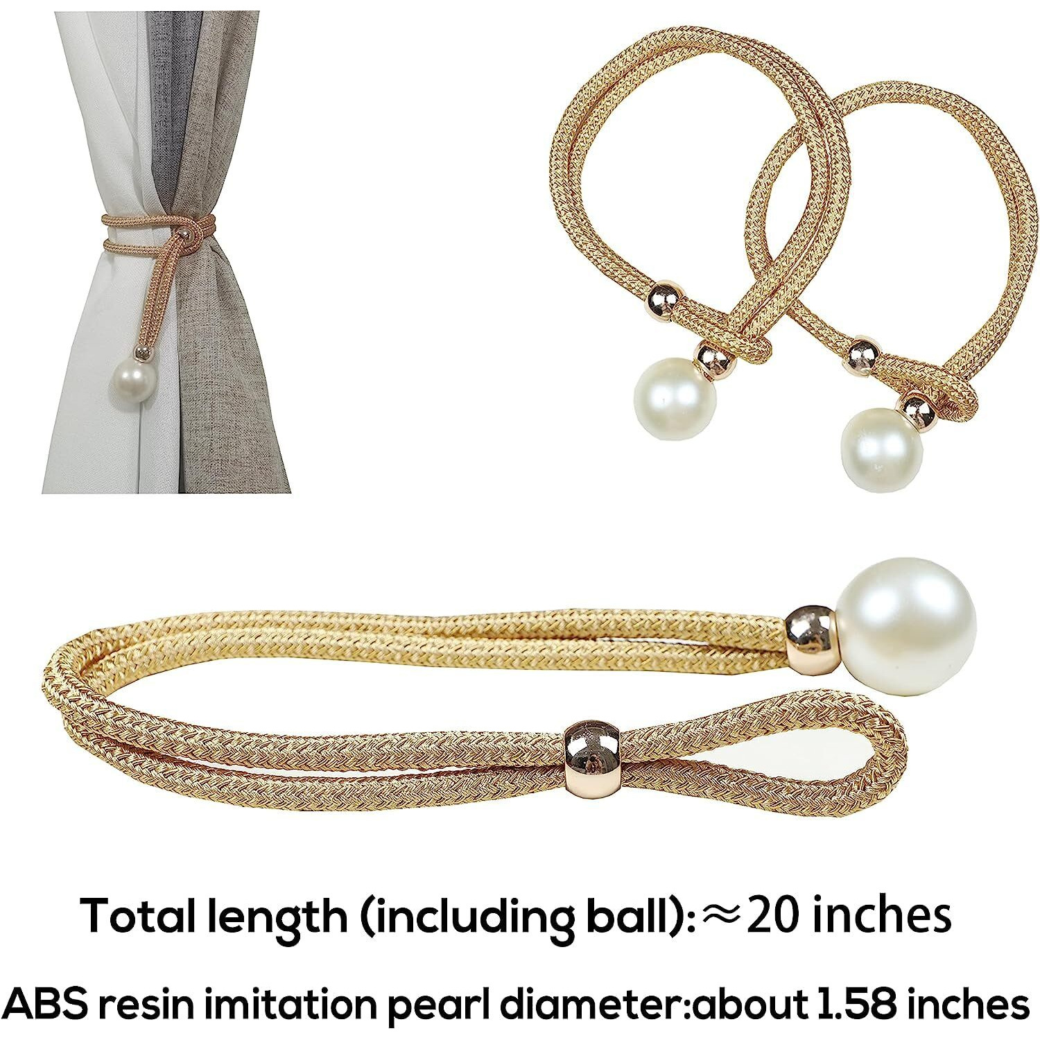 Home Cloud Adjustable Length Braided Rope Indoor Home Decor Hanging Ball Curtain Tieback (Gold)