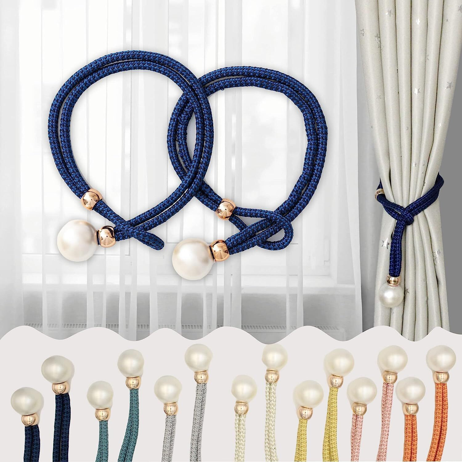 Home Cloud Adjustable Length Braided Rope Indoor Home Decor Hanging Ball Curtain Tieback (Blue)