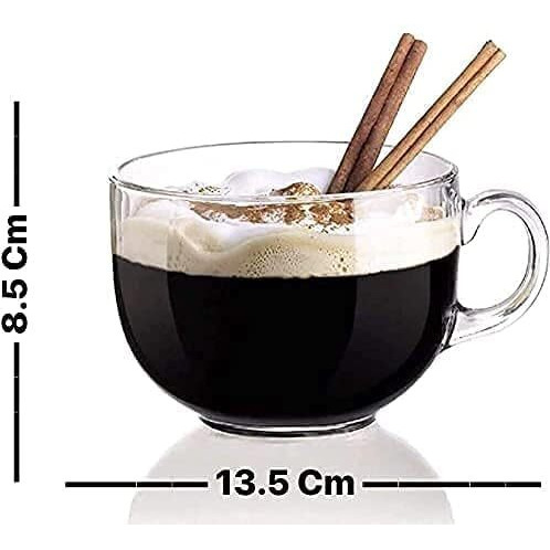 KiKiluxxa Large Coffee /Green Tea Mug, cappuccinos/ Espresso Cup, Soup Bowl Jumbo/Big Milk Glass Cup with Handle for Coffee Multi-Purpose Mug Set 450 ML (Set of 2)