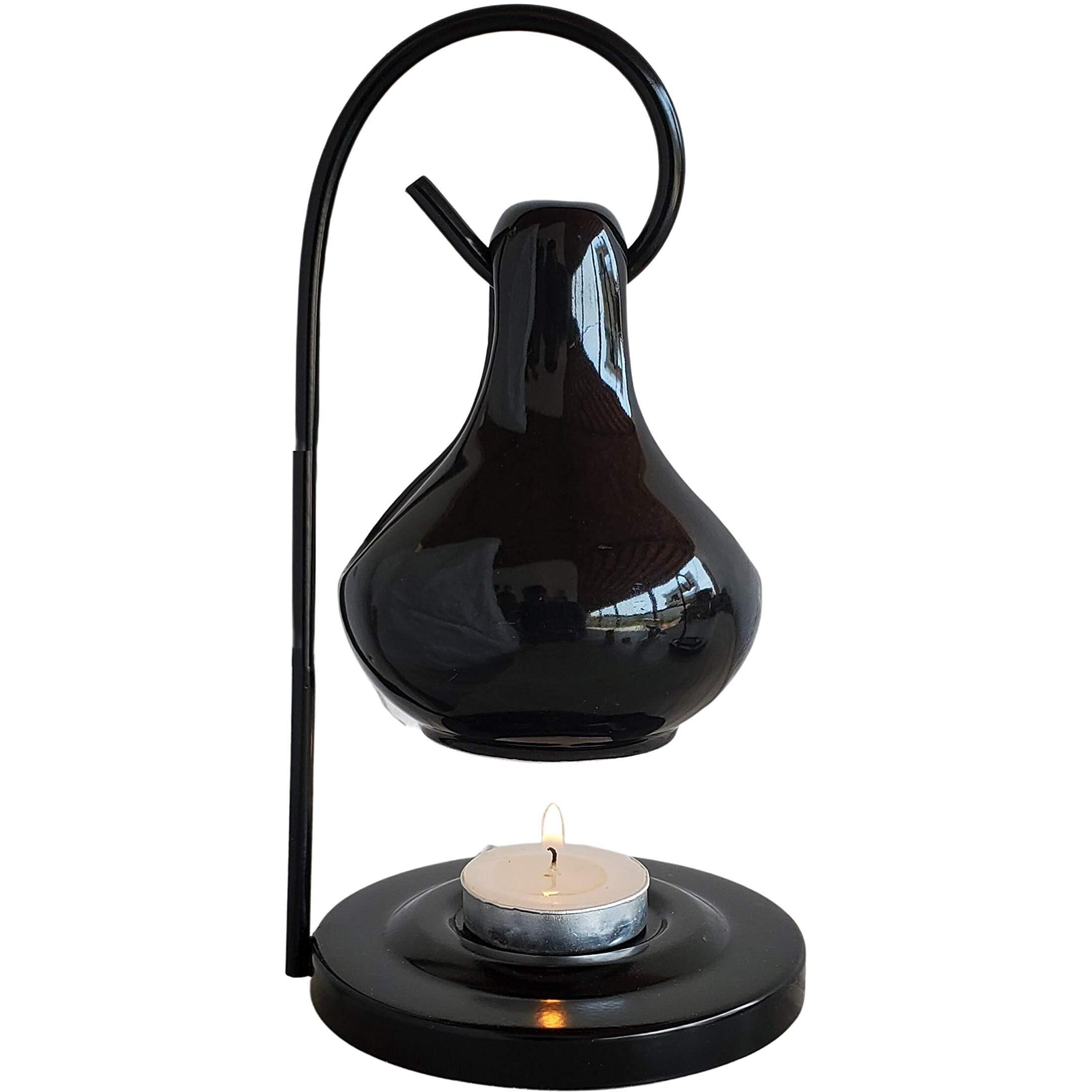 Pure Source India Ceramic Aroma Oil Diffuser Hanging Burner for Home Fragrance Decoration and Gifting, 4 x 8 Inch (Hanging - Black)