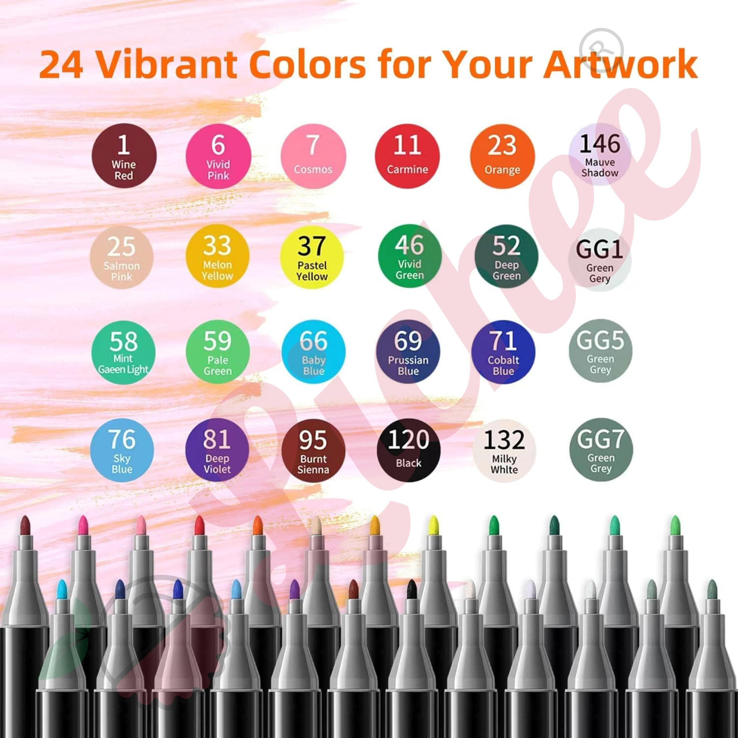 Lichee Dual Tip Art Markers 24 Colors With Carrying Case, Alcohol Art Markers Sketch Pens With Dual Tips Fine And Broad Chisel, Art Supplies For Coloring, Sketching, And Drawing (24), Multicolor