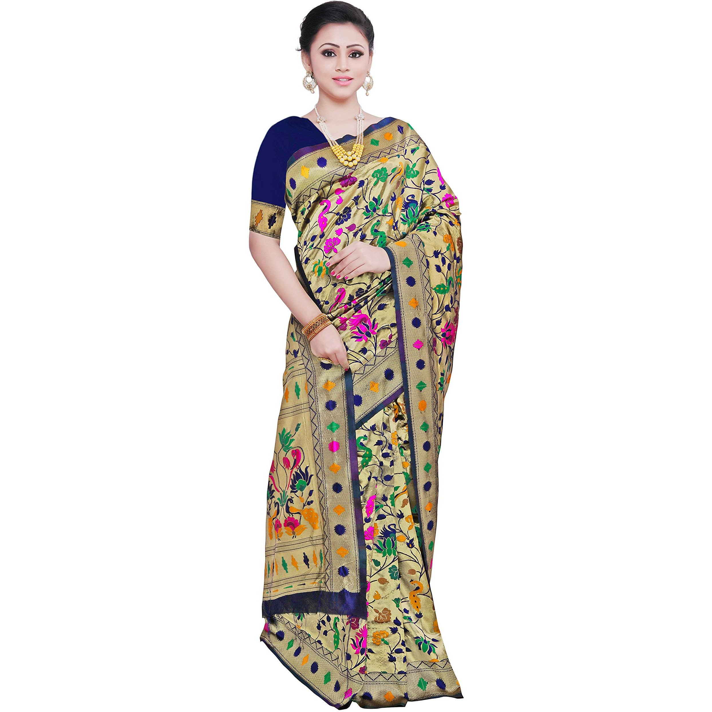 Crisko Fashion Womens Woven Silk Blend Saree With Blouse Piece (CF-T-52-NAVY BLUE_Dark Blue)