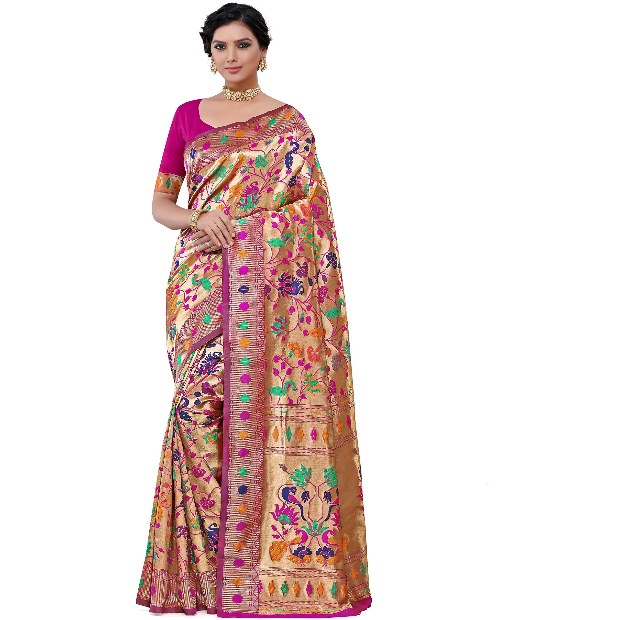 Crisko Fashion Womens Woven Silk Blend Saree With Blouse Piece (CF-T-52-PINK_Pink)