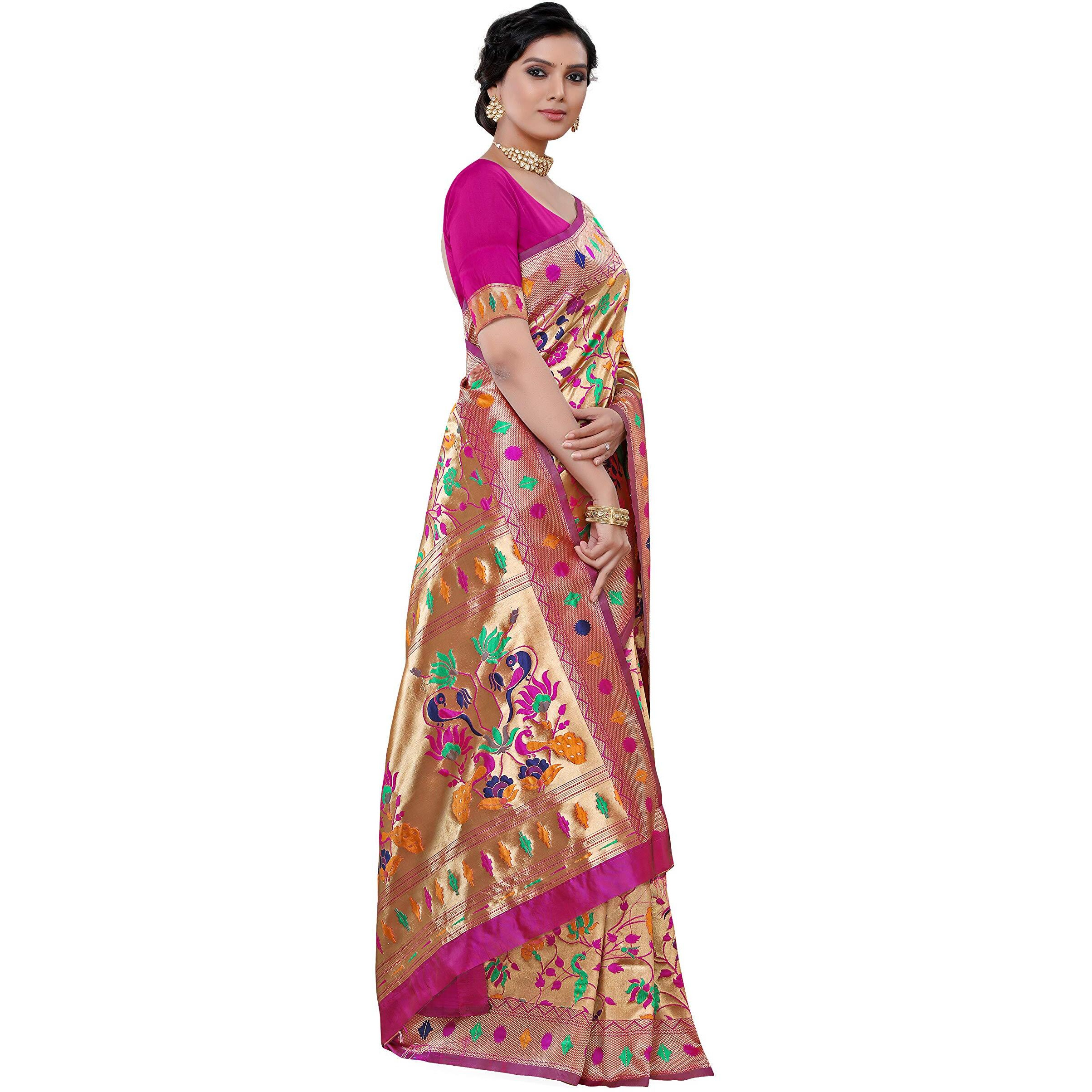 Crisko Fashion Womens Woven Silk Blend Saree With Blouse Piece (CF-T-52-PINK_Pink)