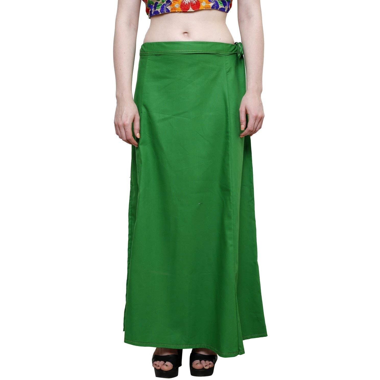 Ridhi and Sidhi Womens Cotton Best Plain Solid Indian Stitched Saree Petticoats (Green, 40)