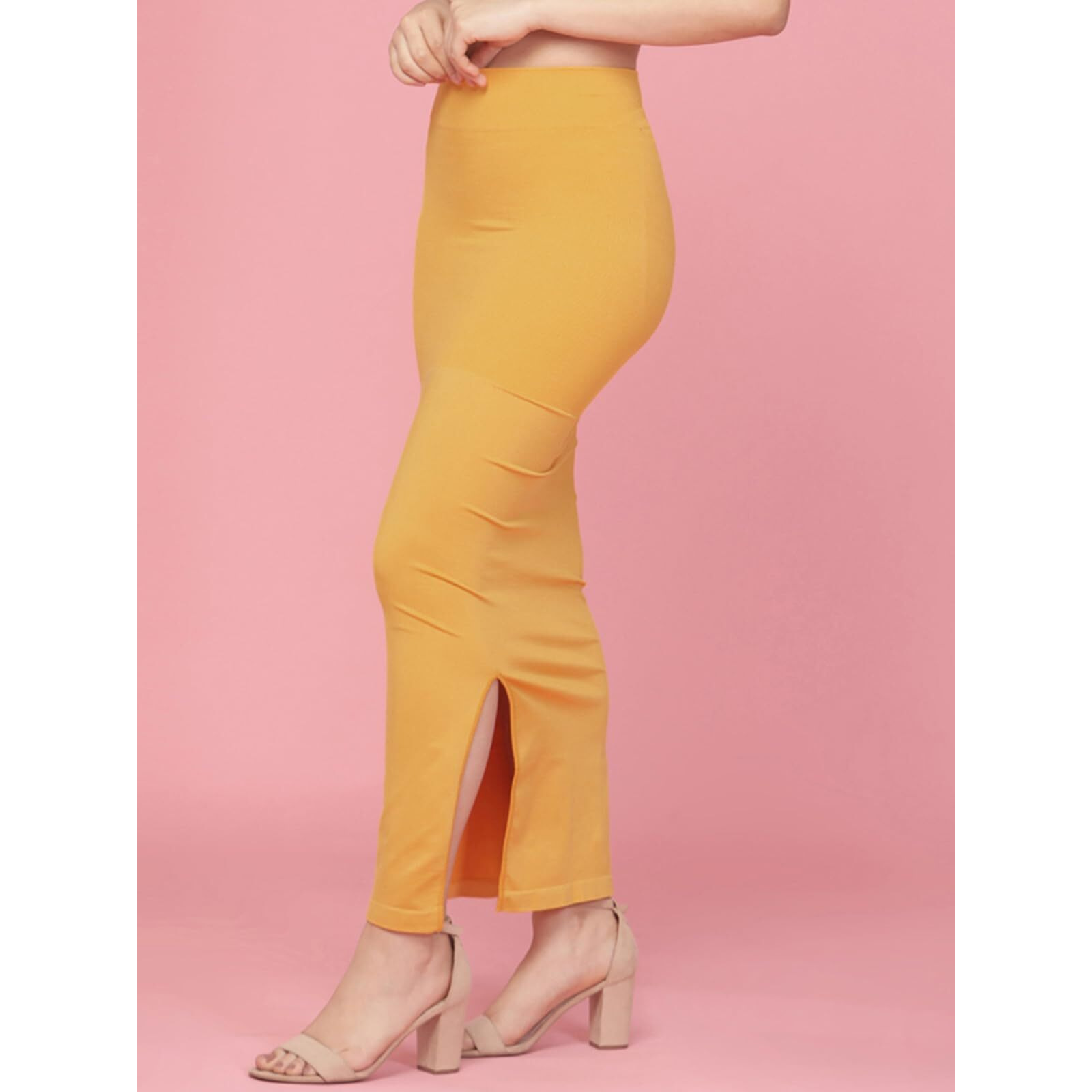 Clovia Womens Petticoat Style Saree Shapewear with Side Slit (SW0023P07_Yellow_L)