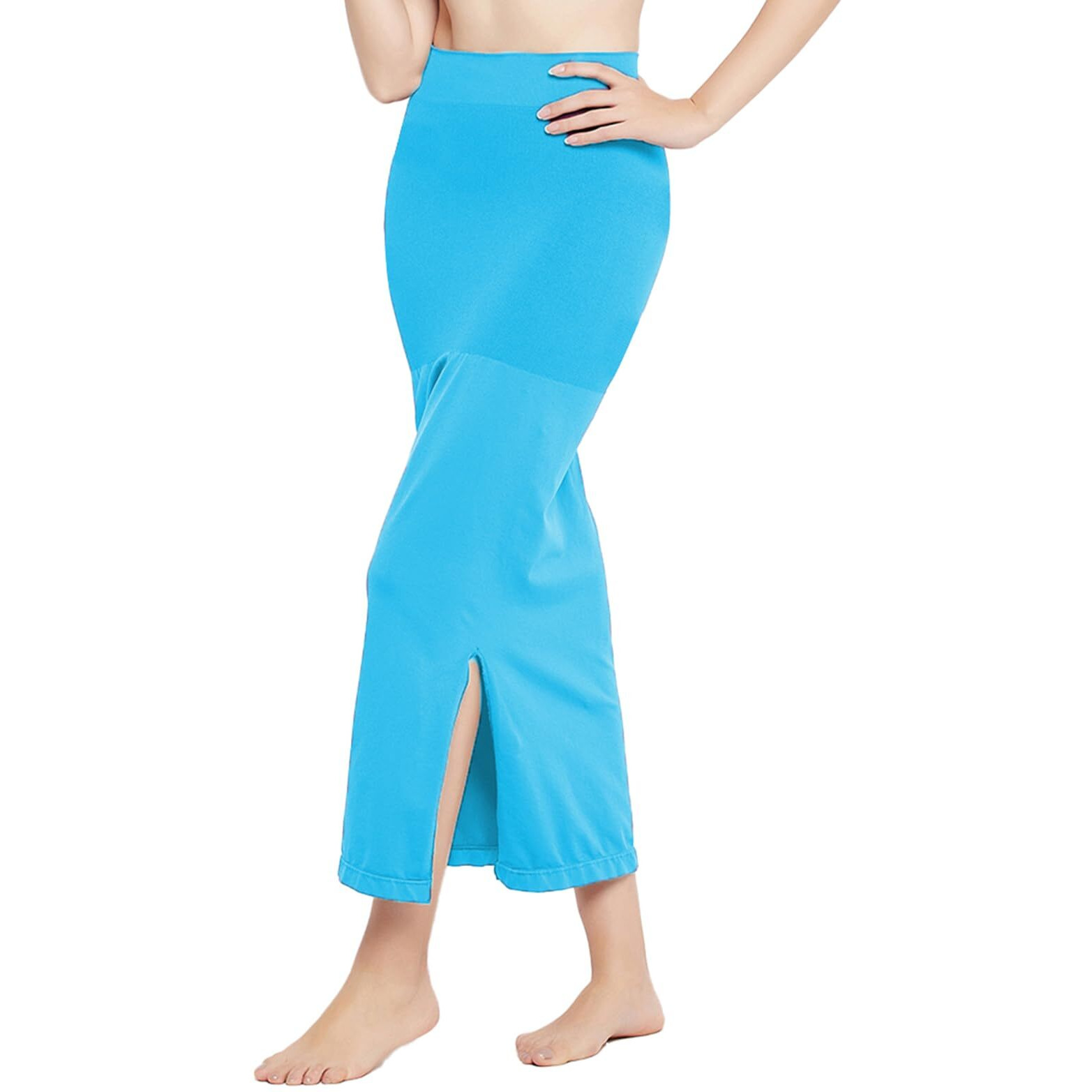 Clovia Womens Petticoat Style Saree Shapewear with Side Slit (SW0023P47_Blue_L)