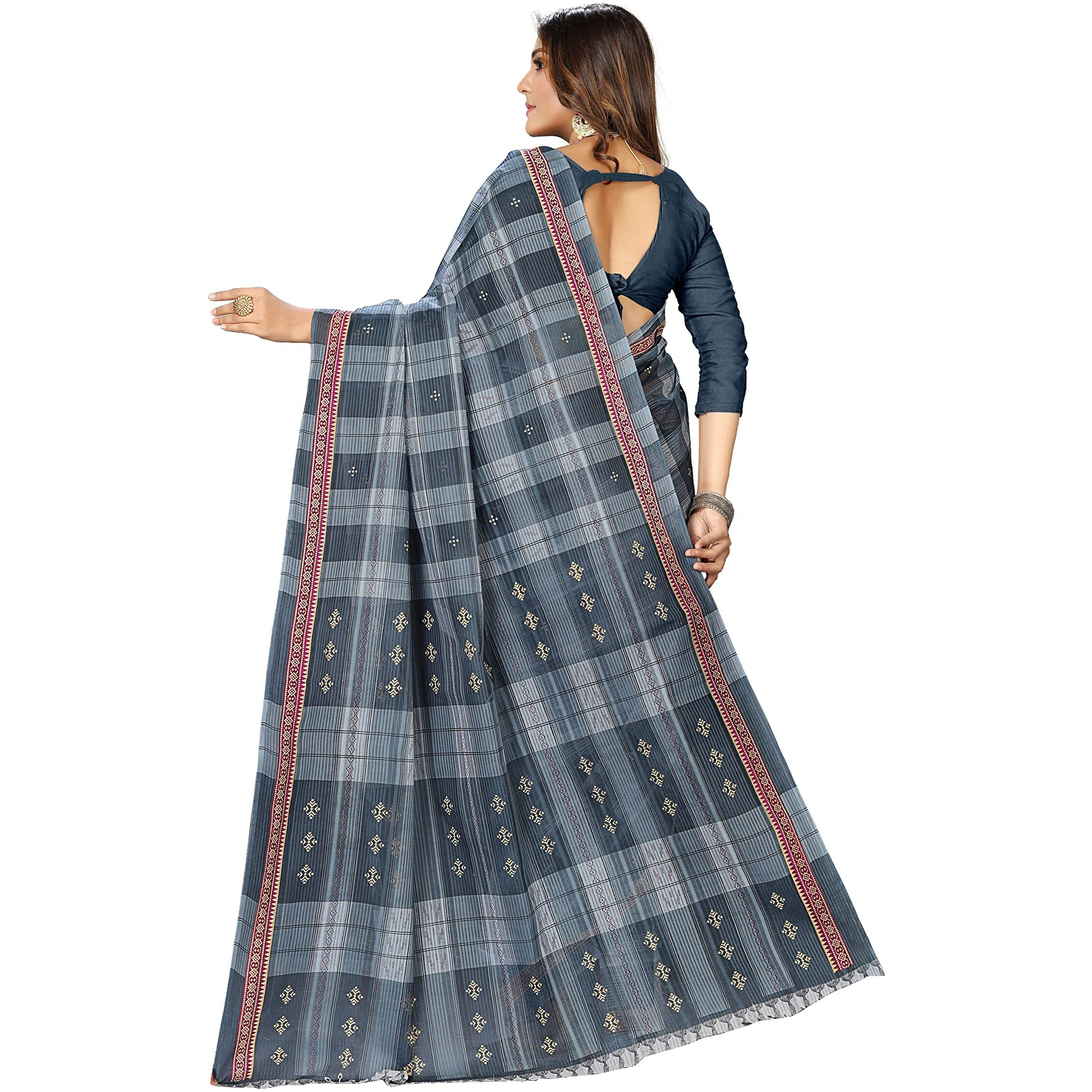 RATAN Pure Cotton Printed Saree for Women without Blouse Piece (MAL-5605_Grey)