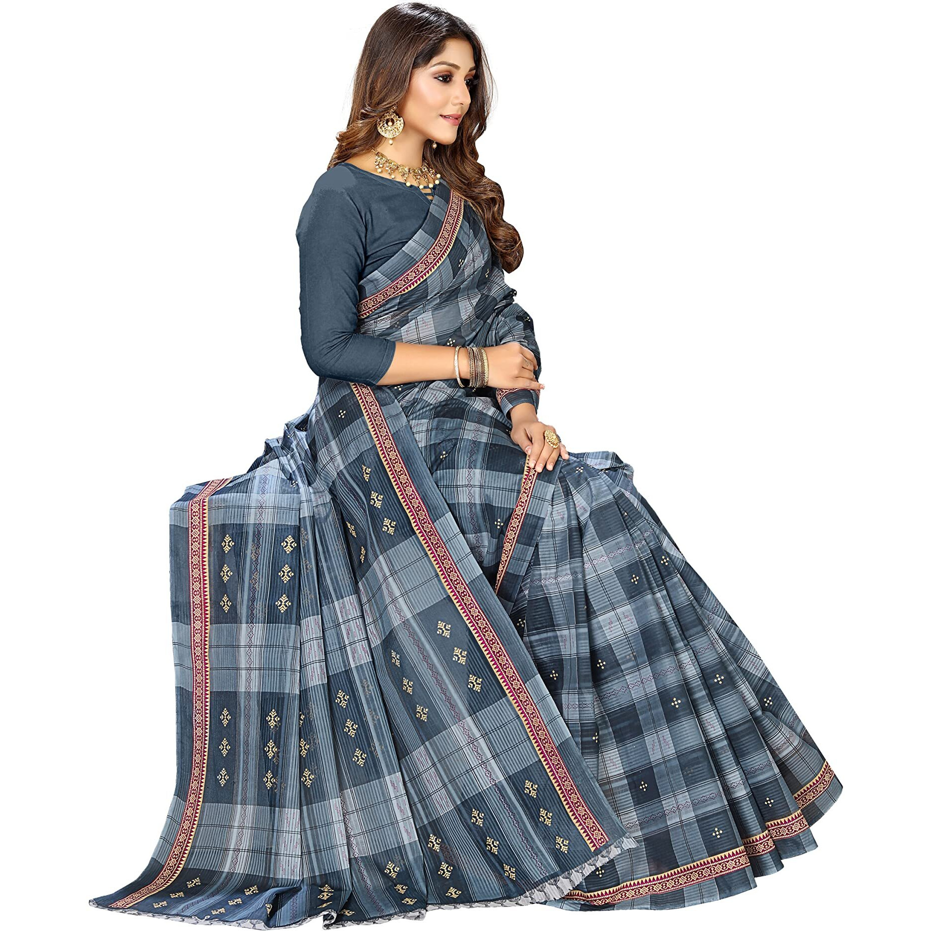 RATAN Pure Cotton Printed Saree for Women without Blouse Piece (MAL-5605_Grey)