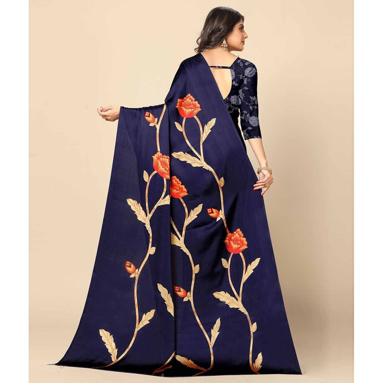 rangita Women Abstract Printed Crepe Saree With Blouse Piece - Blue (SIZE 5.5 MTR)