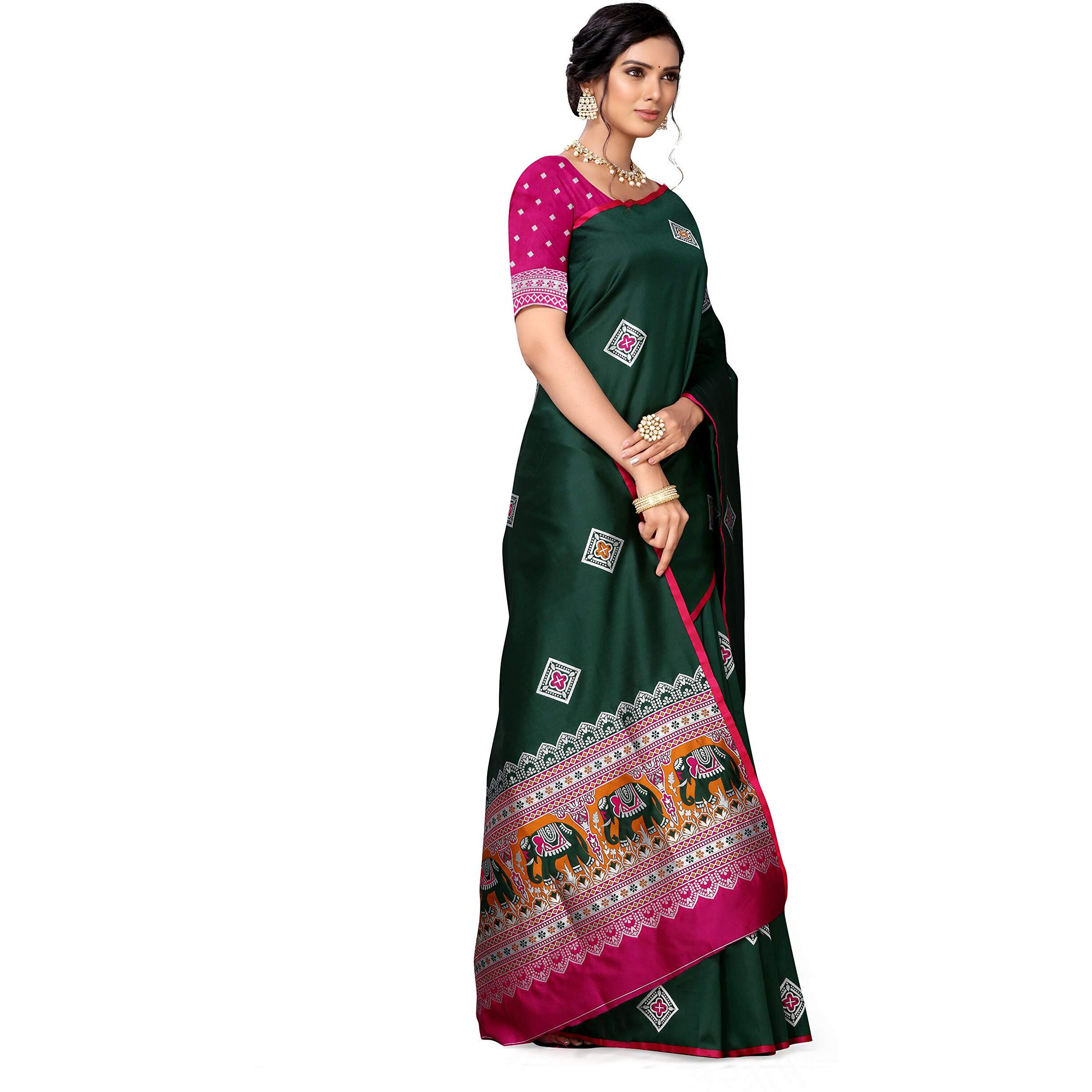 Shiv Textiles Banarasi Silk Saree For Women With Unstitched Blouse Piece Women Ethnic Sarees Collection - (Dark Green)