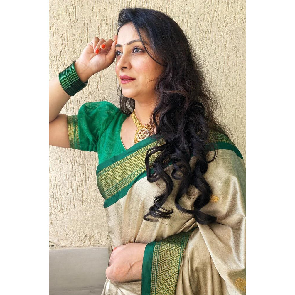 SGF11 Womens Kanjivaram Soft Lichi Silk Saree With Blouse Piece (Cream Green)