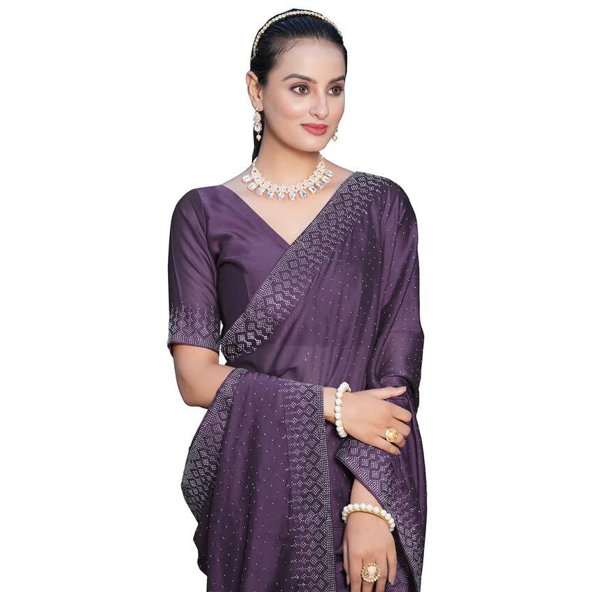 SIRIL Womens Hot Fixing Georgette Saree with Unstitched Blouse Piece (3186S135_Lavender)