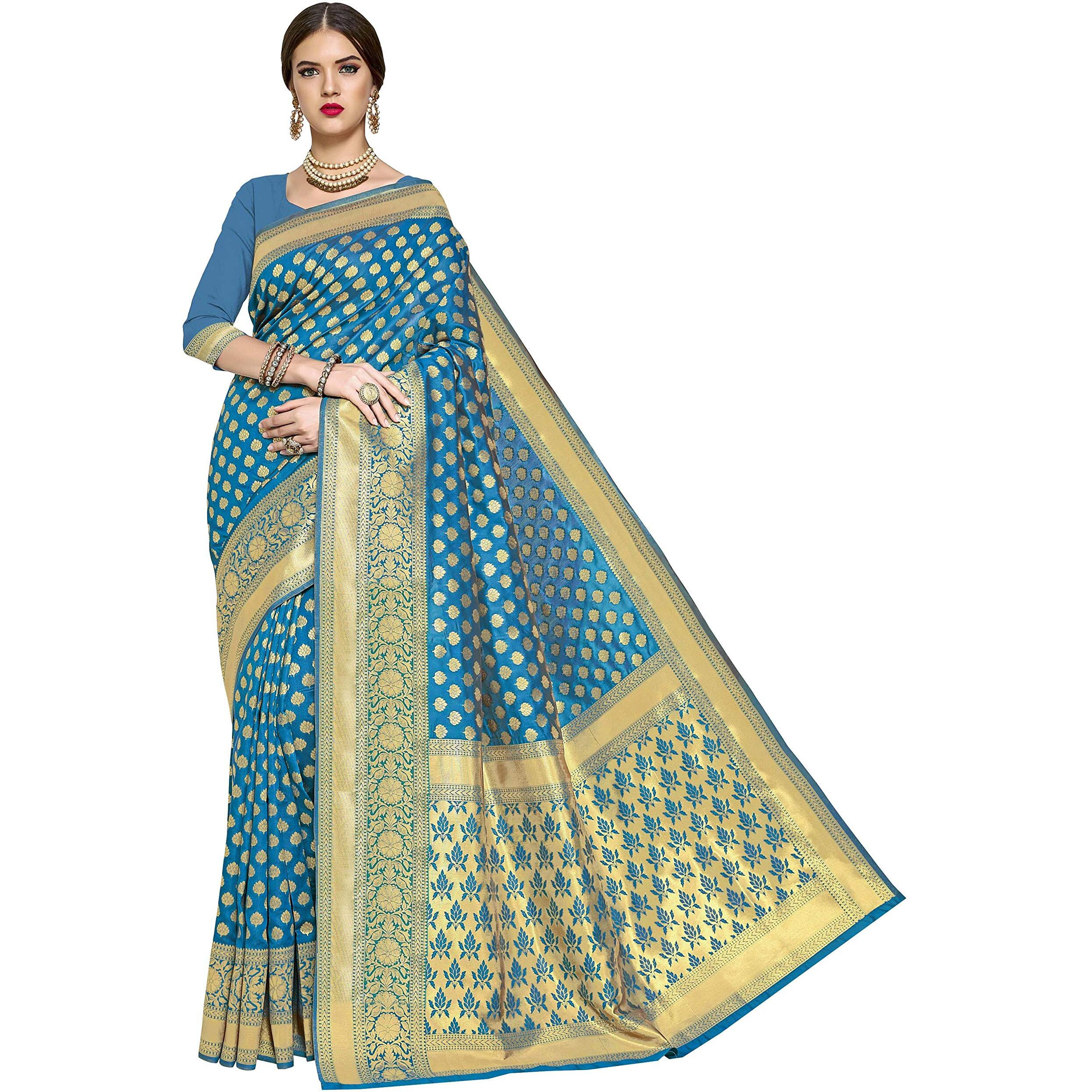 Glory Sarees Womens Jacquard Art Silk Kanchipuram Saree (kara115firozi_Firozi)