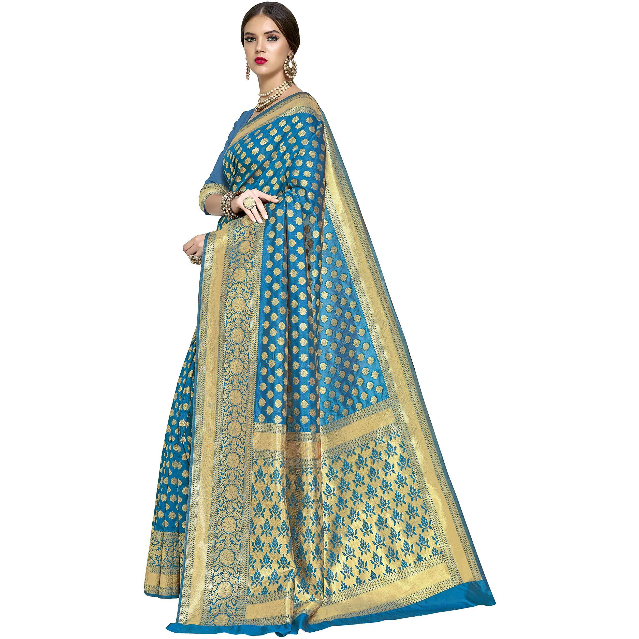 Glory Sarees Womens Jacquard Art Silk Kanchipuram Saree (kara115firozi_Firozi)