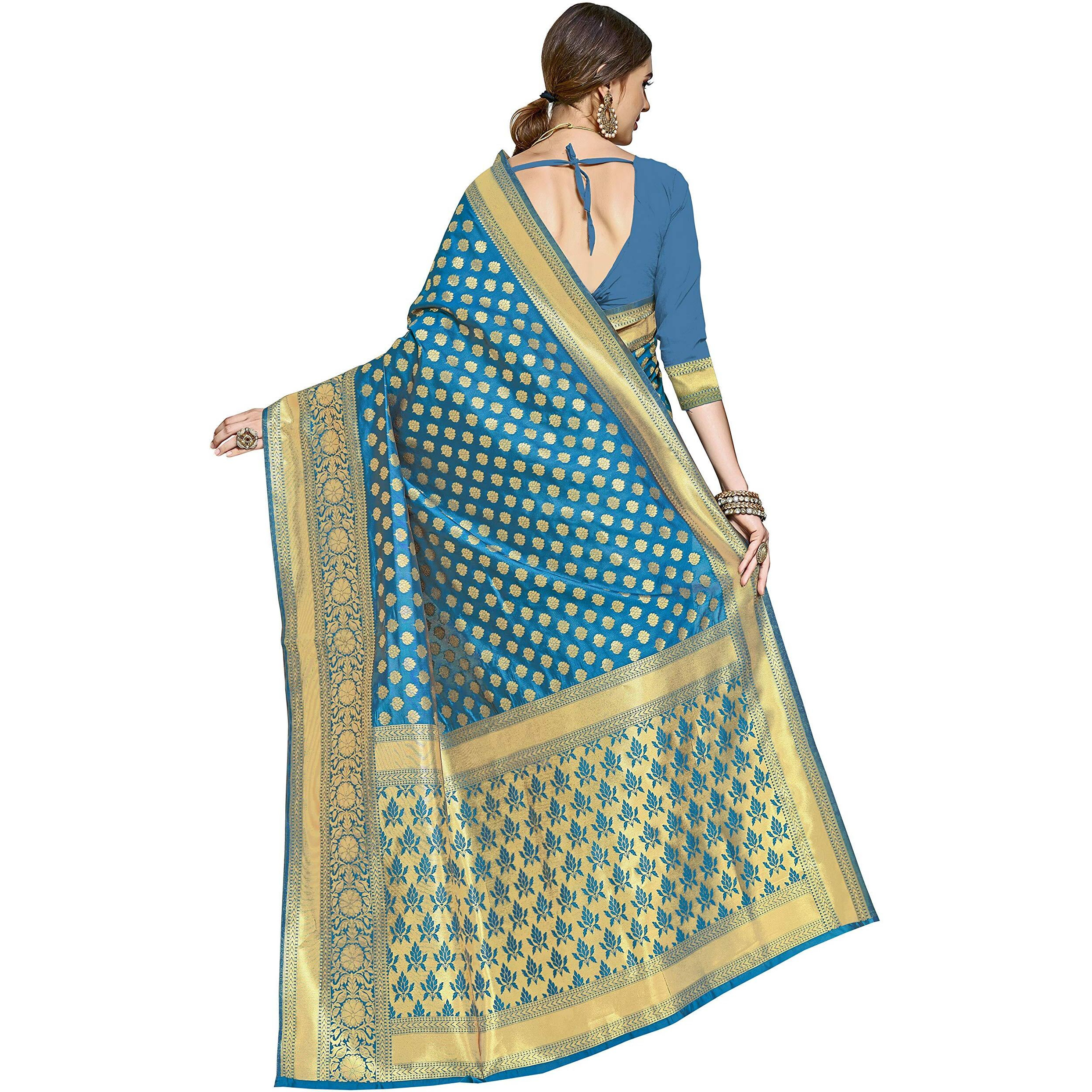 Glory Sarees Womens Jacquard Art Silk Kanchipuram Saree (kara115firozi_Firozi)