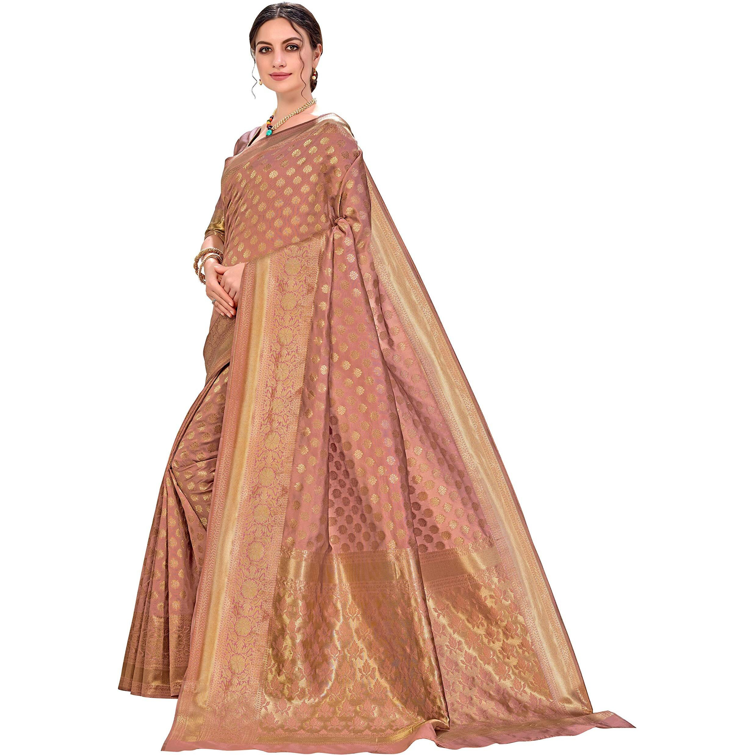 Glory Sarees Womens kanchipuram Art Silk Saree With Blouse Piece (kara115copper_Copper)