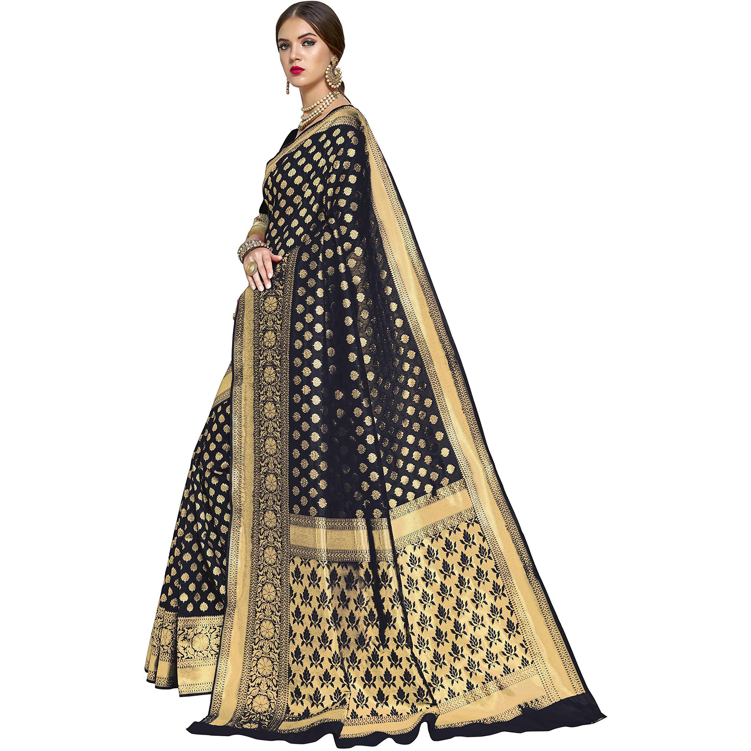 Glory Sarees Womens Jacquard Art Silk Kanchipuram Saree (kara115black_Black)