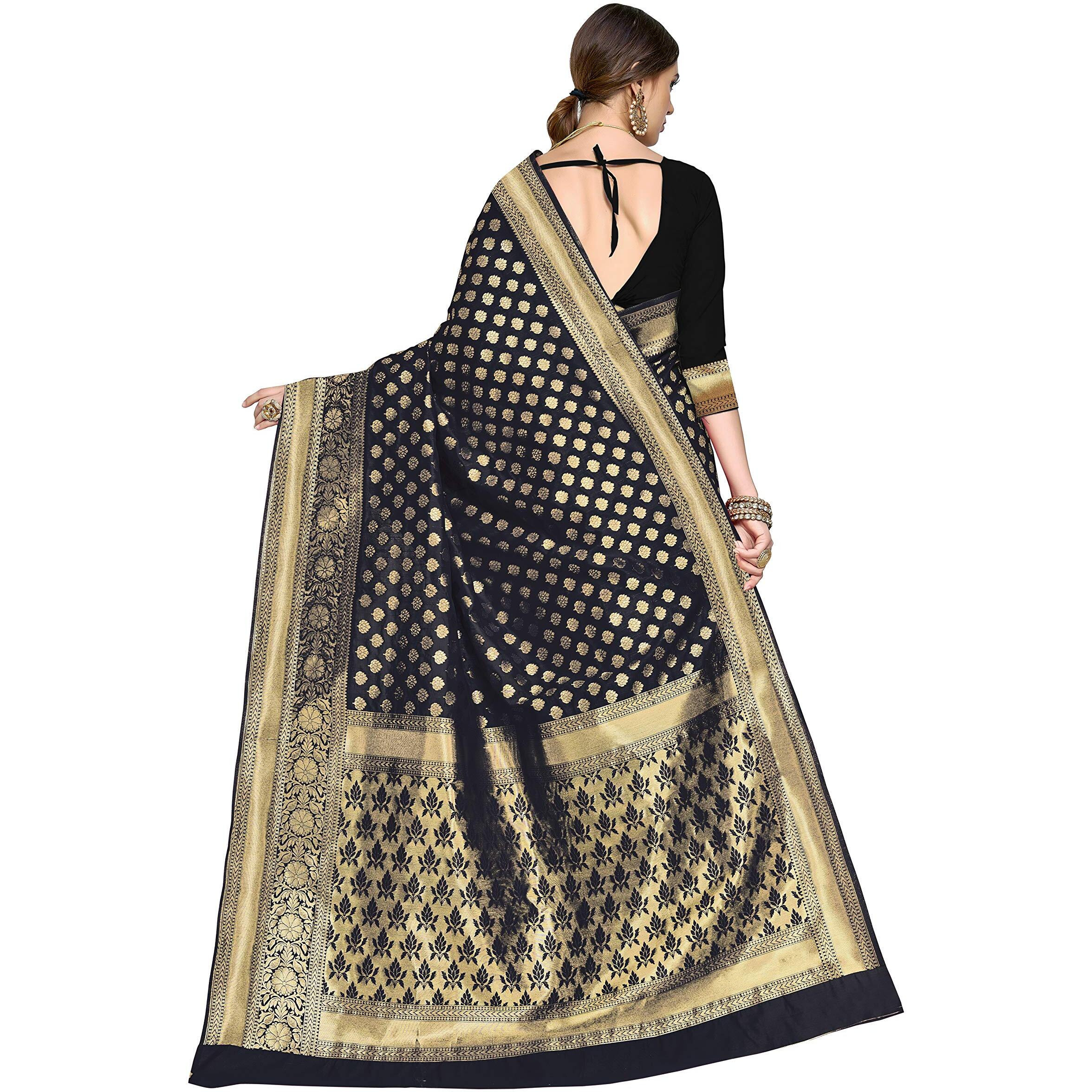 Glory Sarees Womens Jacquard Art Silk Kanchipuram Saree (kara115black_Black)