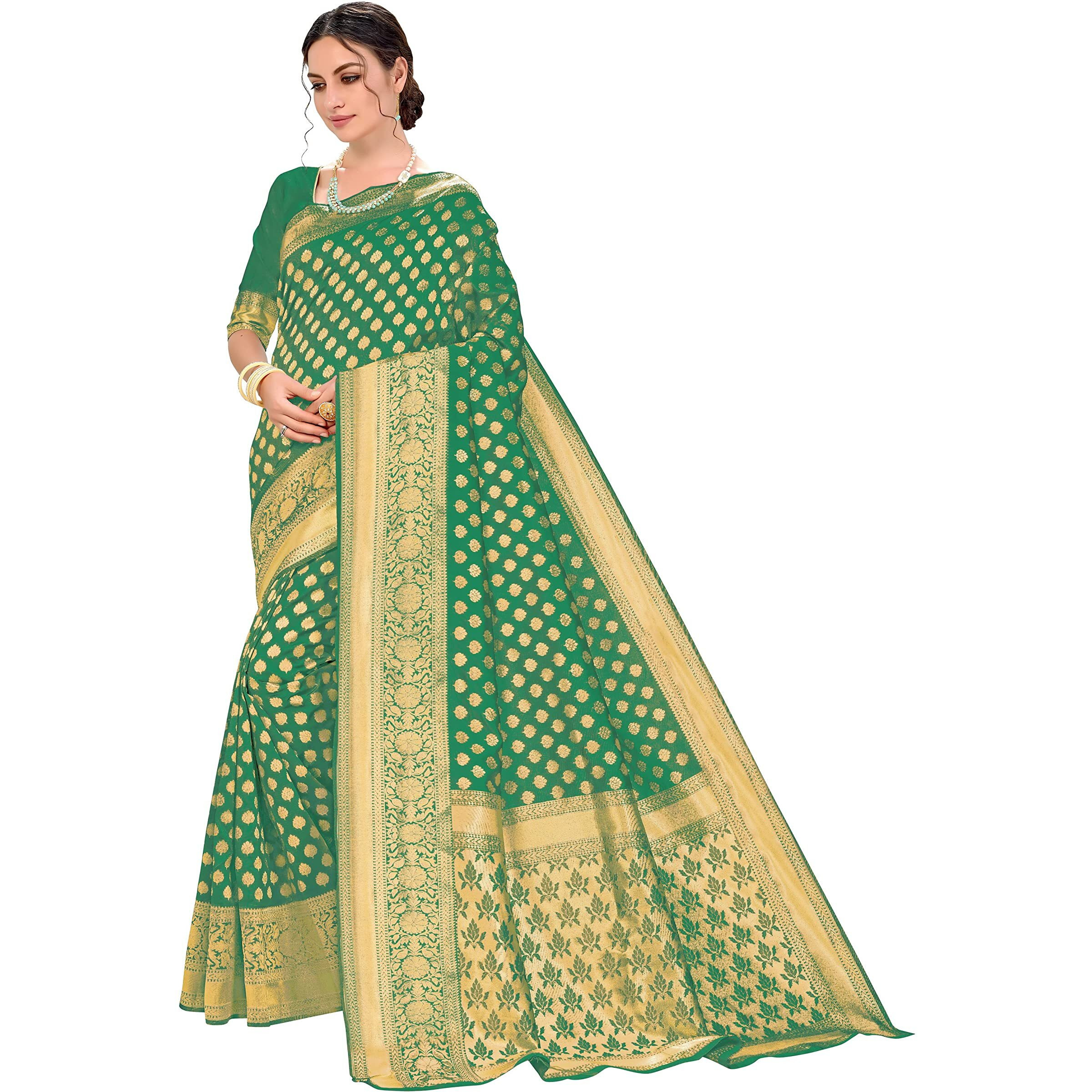 Glory Sarees Womens Kanchipuram Style Art Silk Saree With Blouse Piece (kara115_DarkGreen)