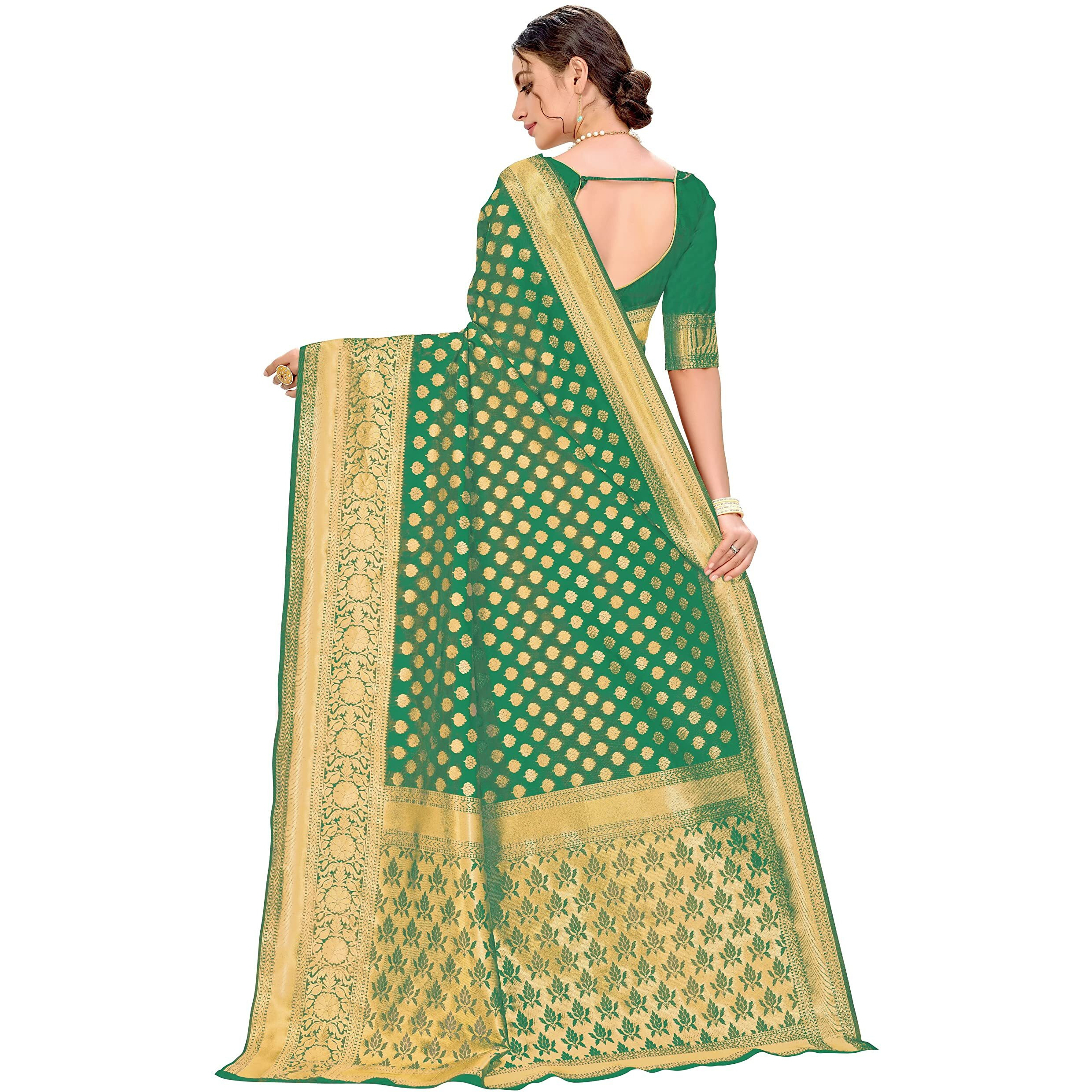Glory Sarees Womens Kanchipuram Style Art Silk Saree With Blouse Piece (kara115_DarkGreen)