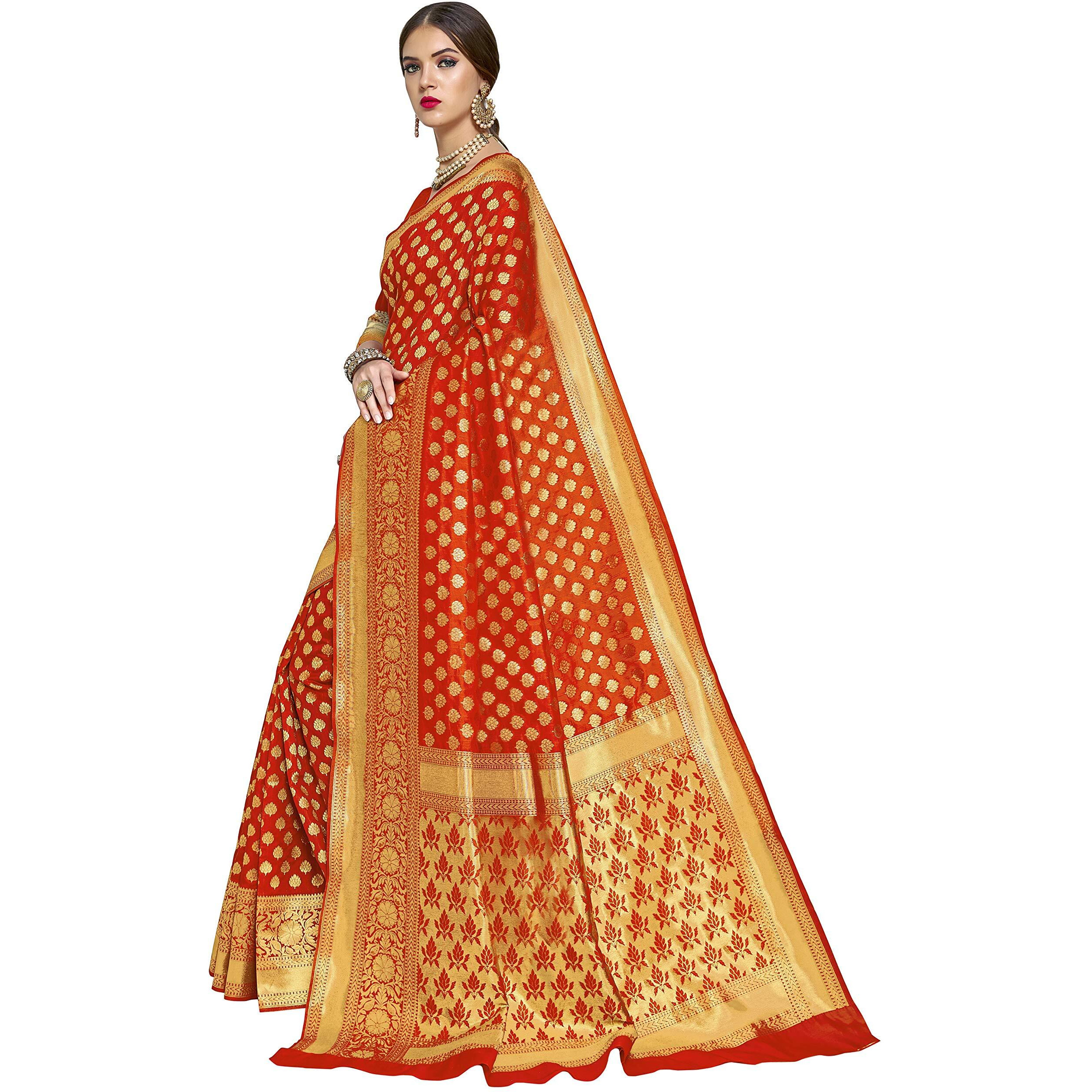 Glory Sarees Womens Kanchipuram Art Silk Saree With Blouse Piece (kara115orange_Orange)