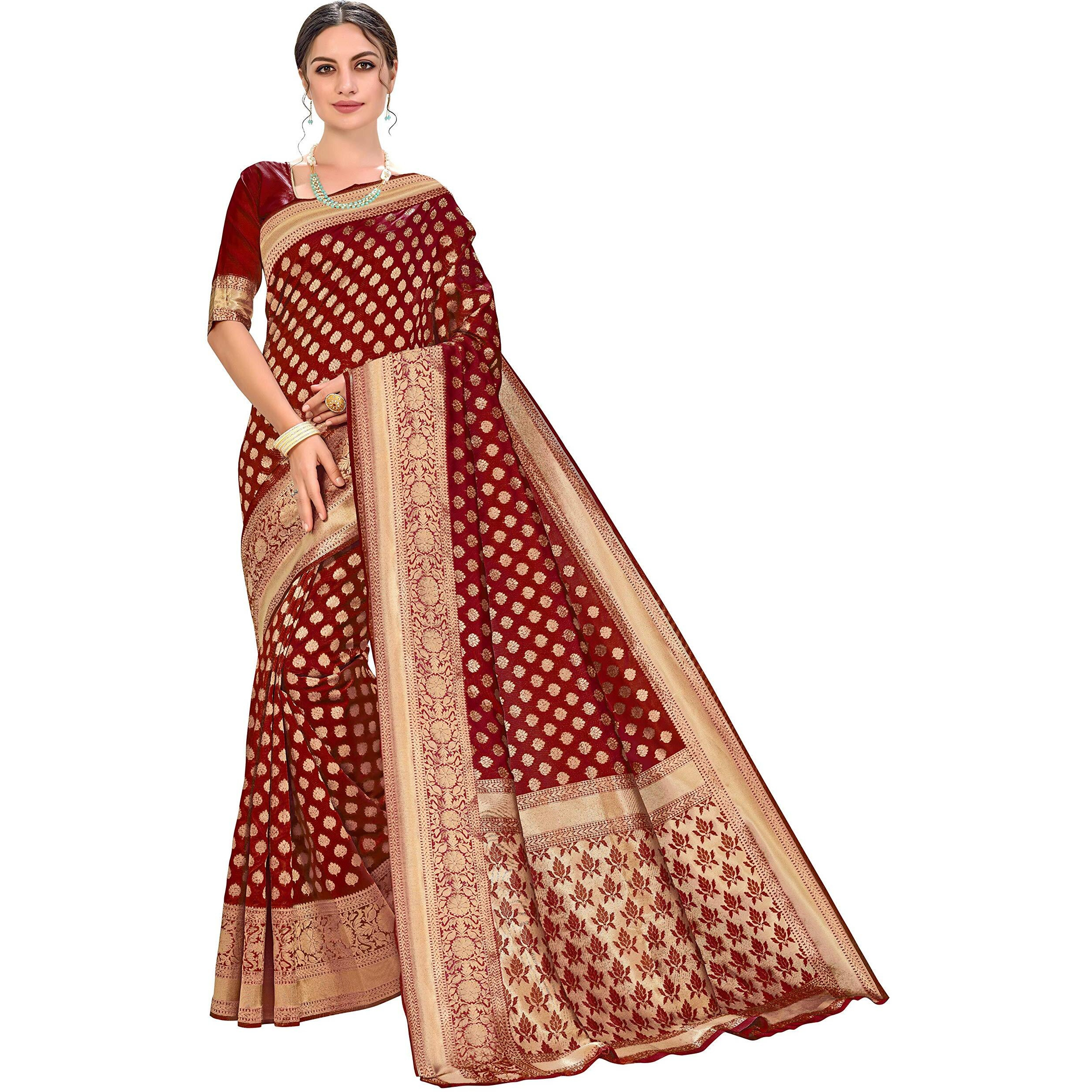 Glory Sarees Womens Jacquard Art Silk Kanchipuram Saree (kara115maroon_Maroon)