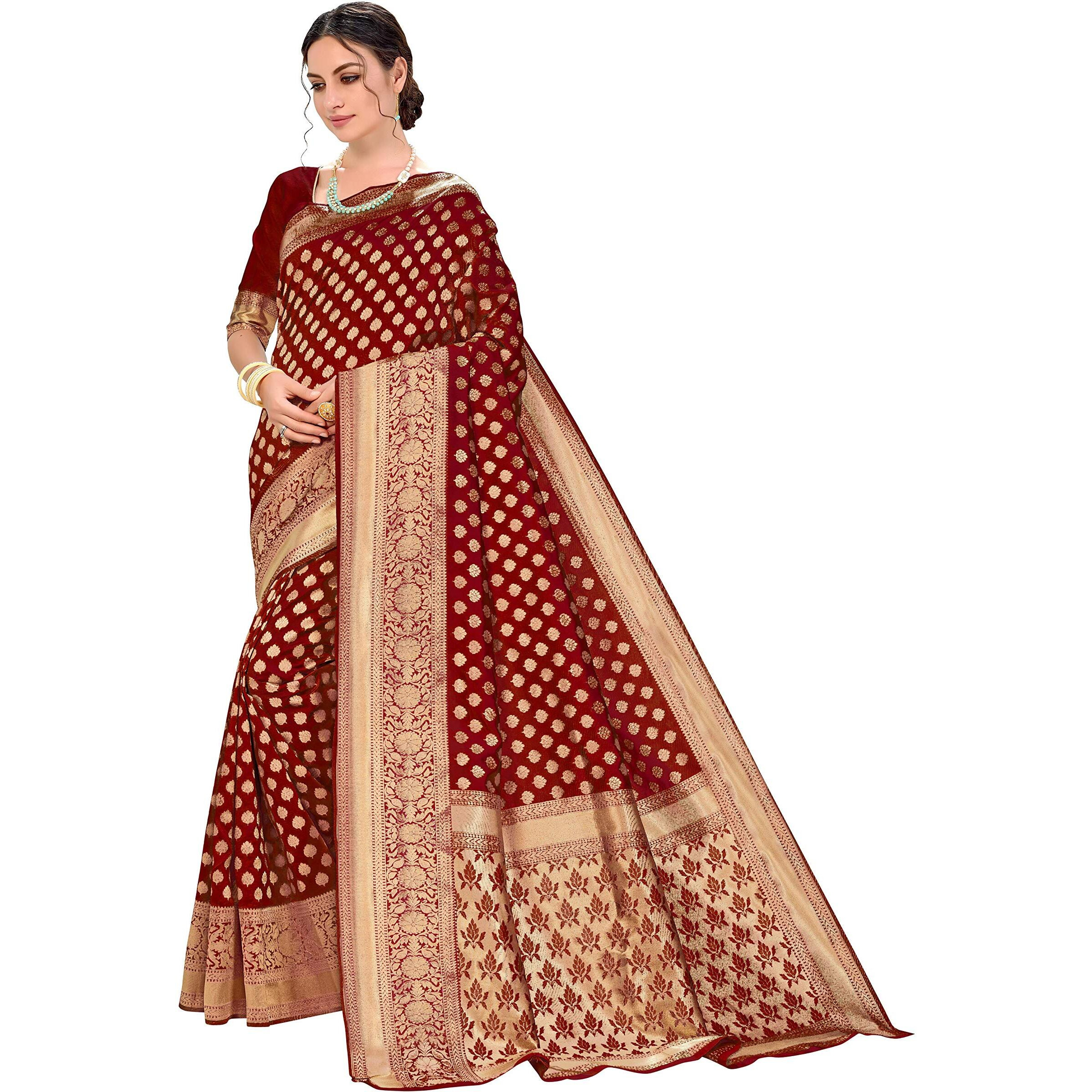 Glory Sarees Womens Jacquard Art Silk Kanchipuram Saree (kara115maroon_Maroon)