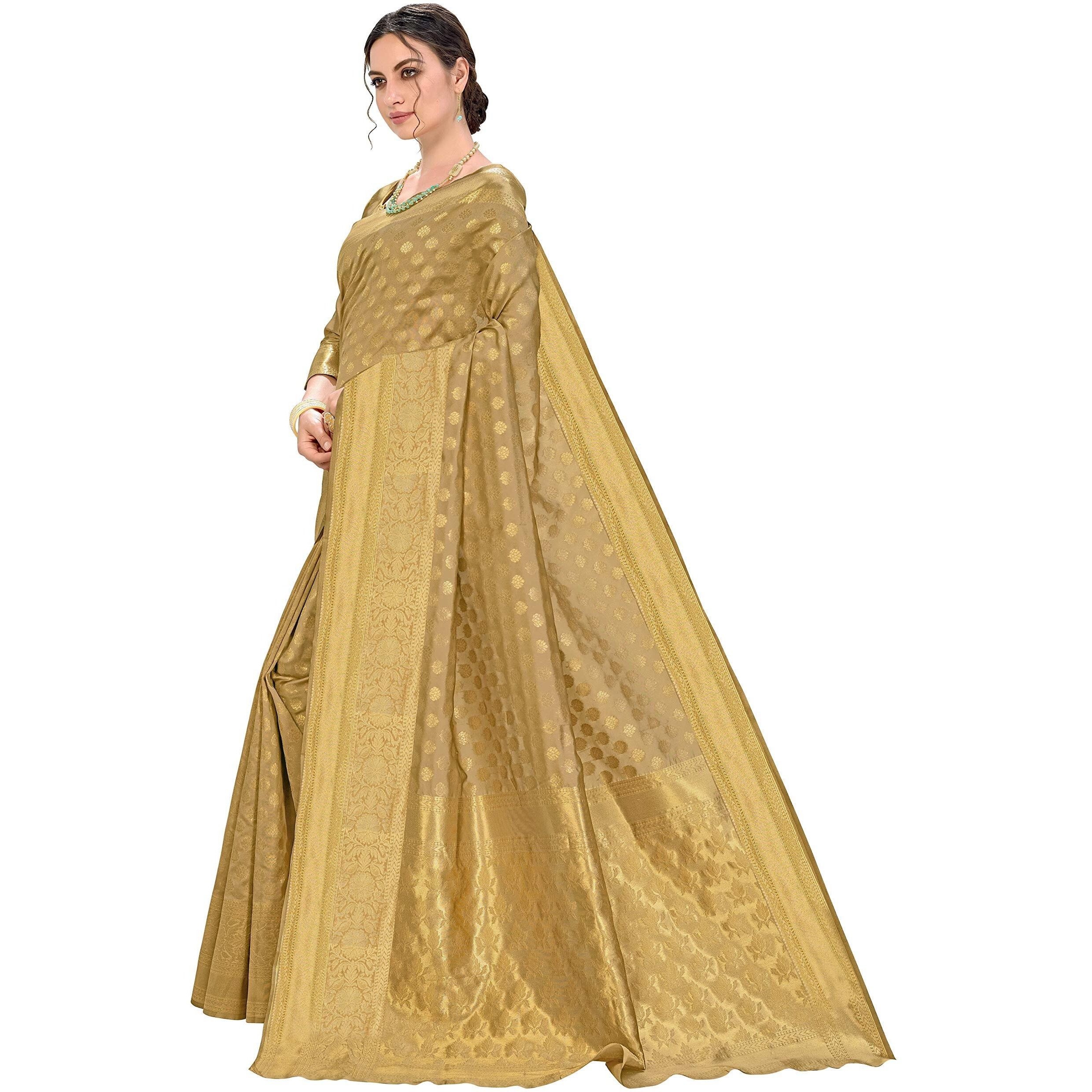 Glory Sarees Womens Jacquard Art Silk Kanchipuram Saree (kara115gold_Gold)