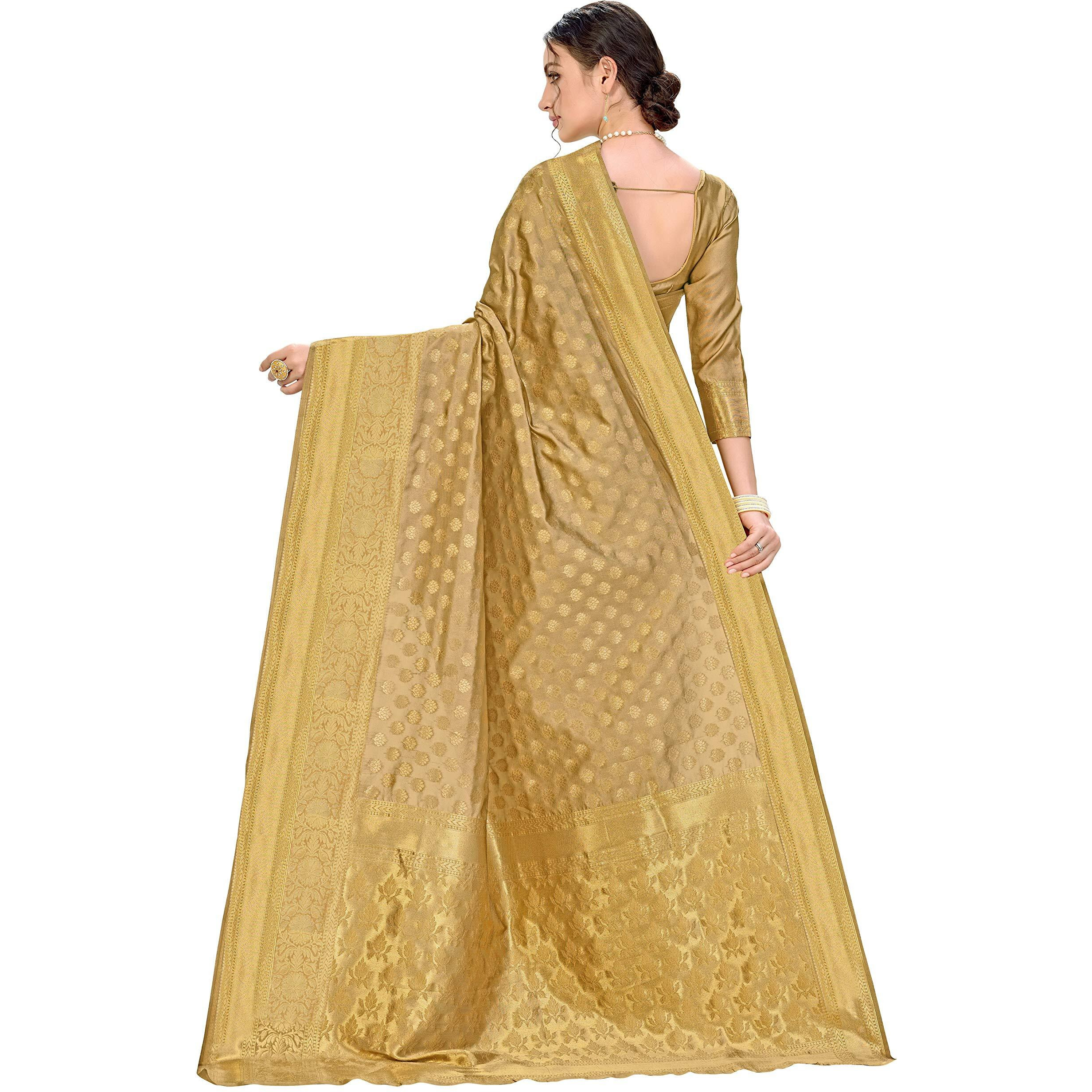 Glory Sarees Womens Jacquard Art Silk Kanchipuram Saree (kara115gold_Gold)