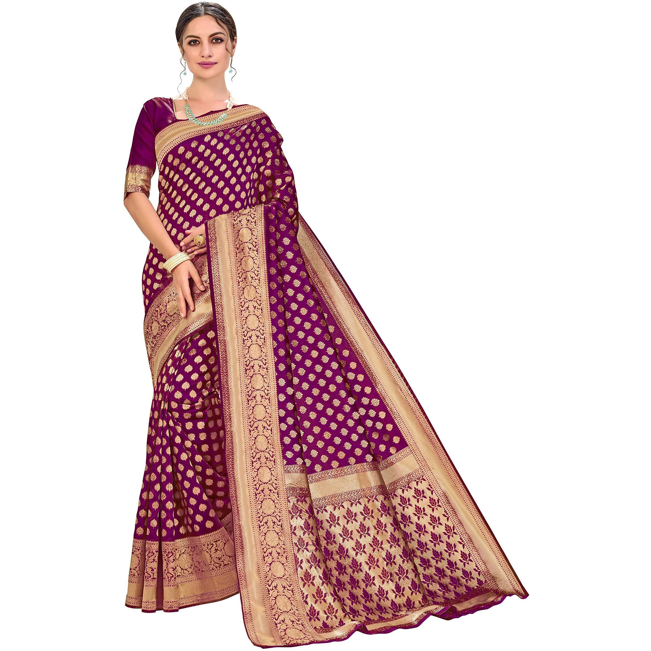 Glory Sarees Womens Art Silk Kanchipuram Saree (kara115wine_Wine)