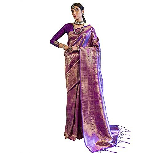 AKHILAM Womens Kanjivaram banarasi silk Woven Design Saree With Unstitched Blouse Piece (Wine_KNDIN145002_3)