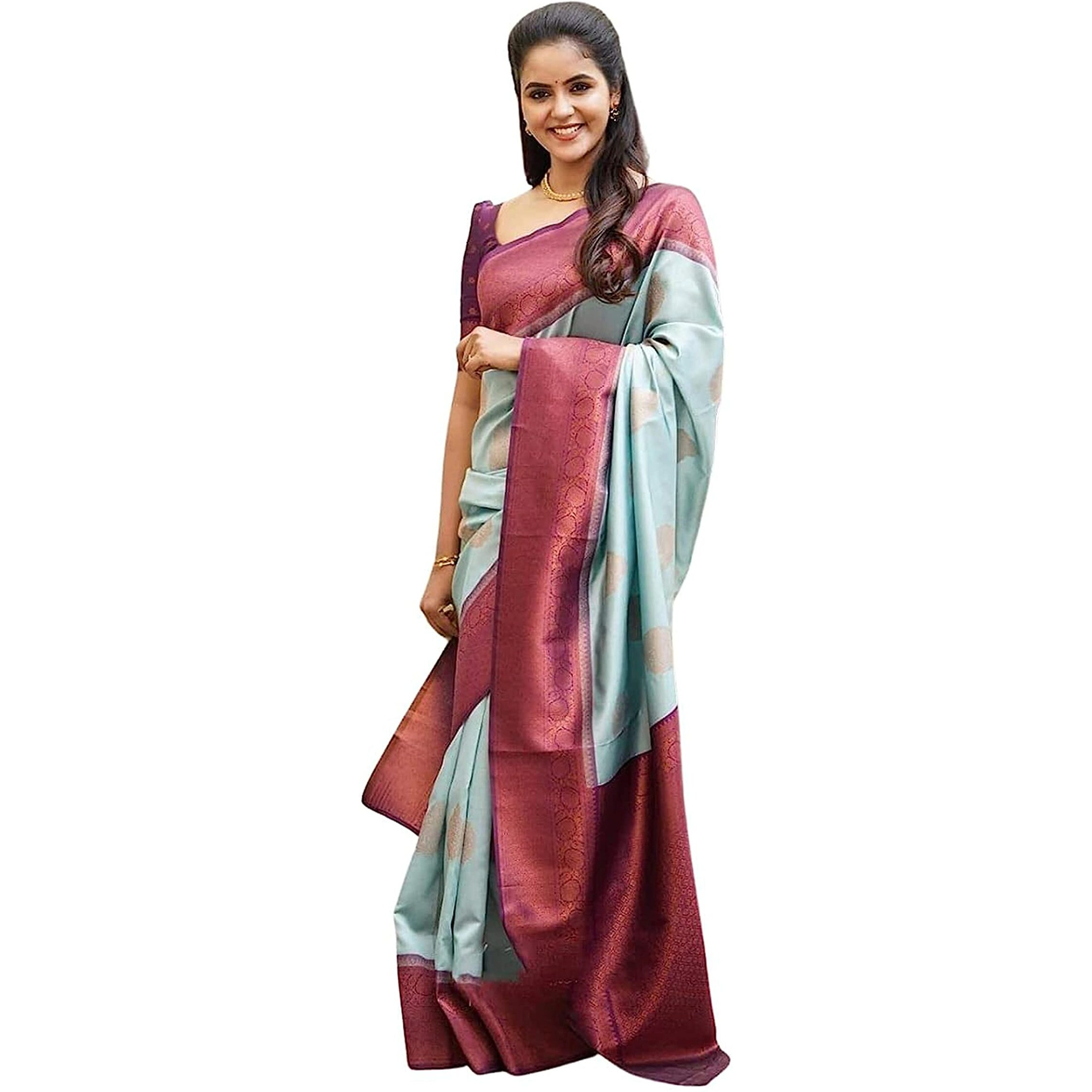 Shiv Textiles Womens Banarasi Silk Saree with Blouse Perfect for Every Occasion Sky Blue
