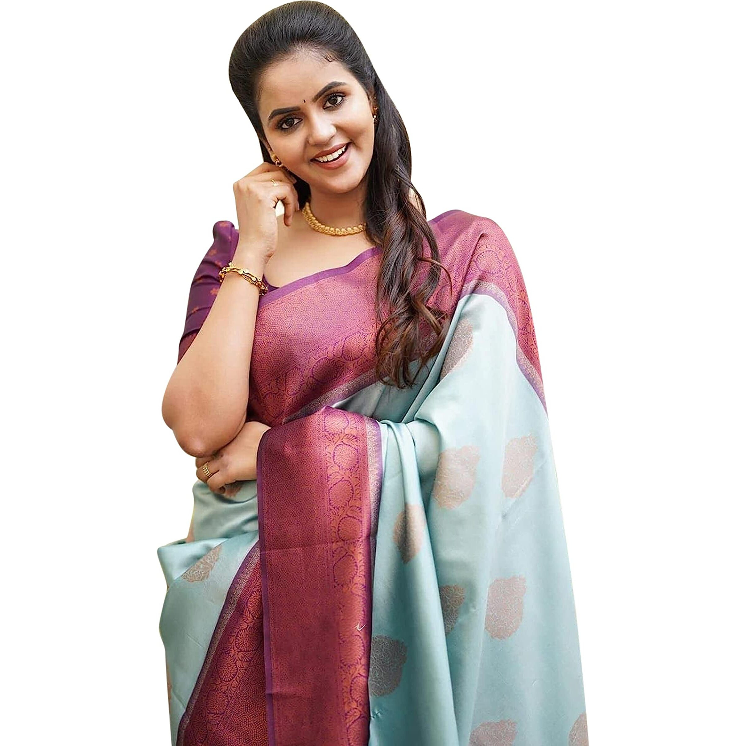Shiv Textiles Womens Banarasi Silk Saree with Blouse Perfect for Every Occasion Sky Blue