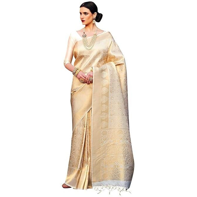 Jaanvi fashion Womens Banarsi Silk With Zari Jacquard Work Saree With Blouse Piece (sunbhi-gold)