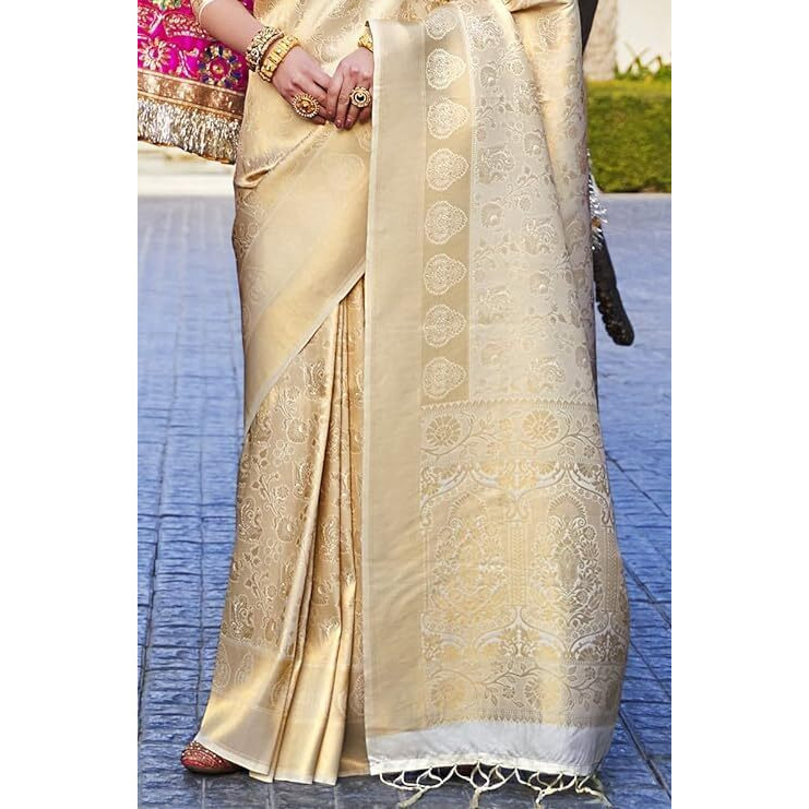 Jaanvi fashion Womens Banarsi Silk With Zari Jacquard Work Saree With Blouse Piece (sunbhi-gold)