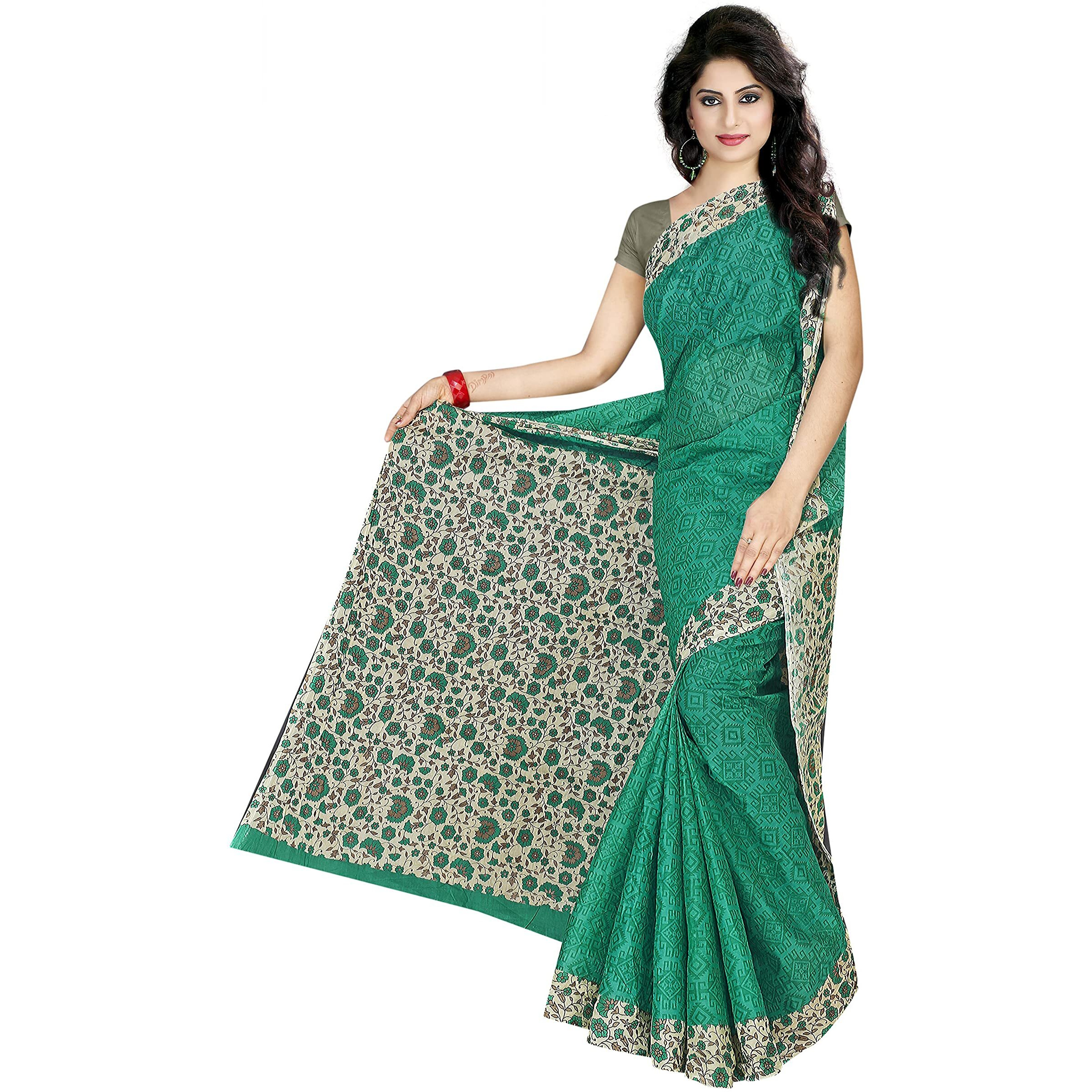 TAMAIRA FASHION Womens Plain Weave Pure Cotton Saree Without Blouse Piece (AB16_SeaGreen)