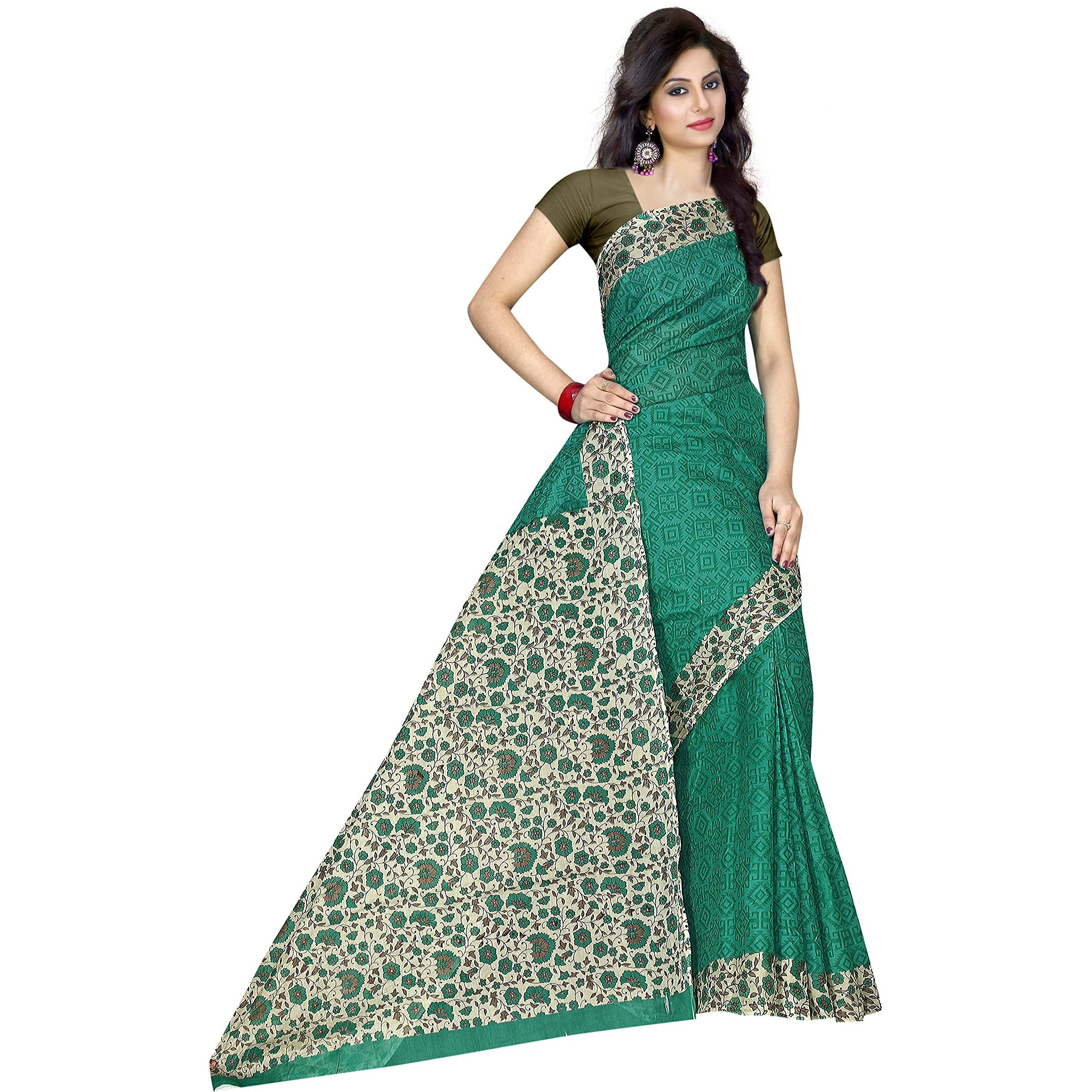 TAMAIRA FASHION Womens Plain Weave Pure Cotton Saree Without Blouse Piece (AB16_SeaGreen)