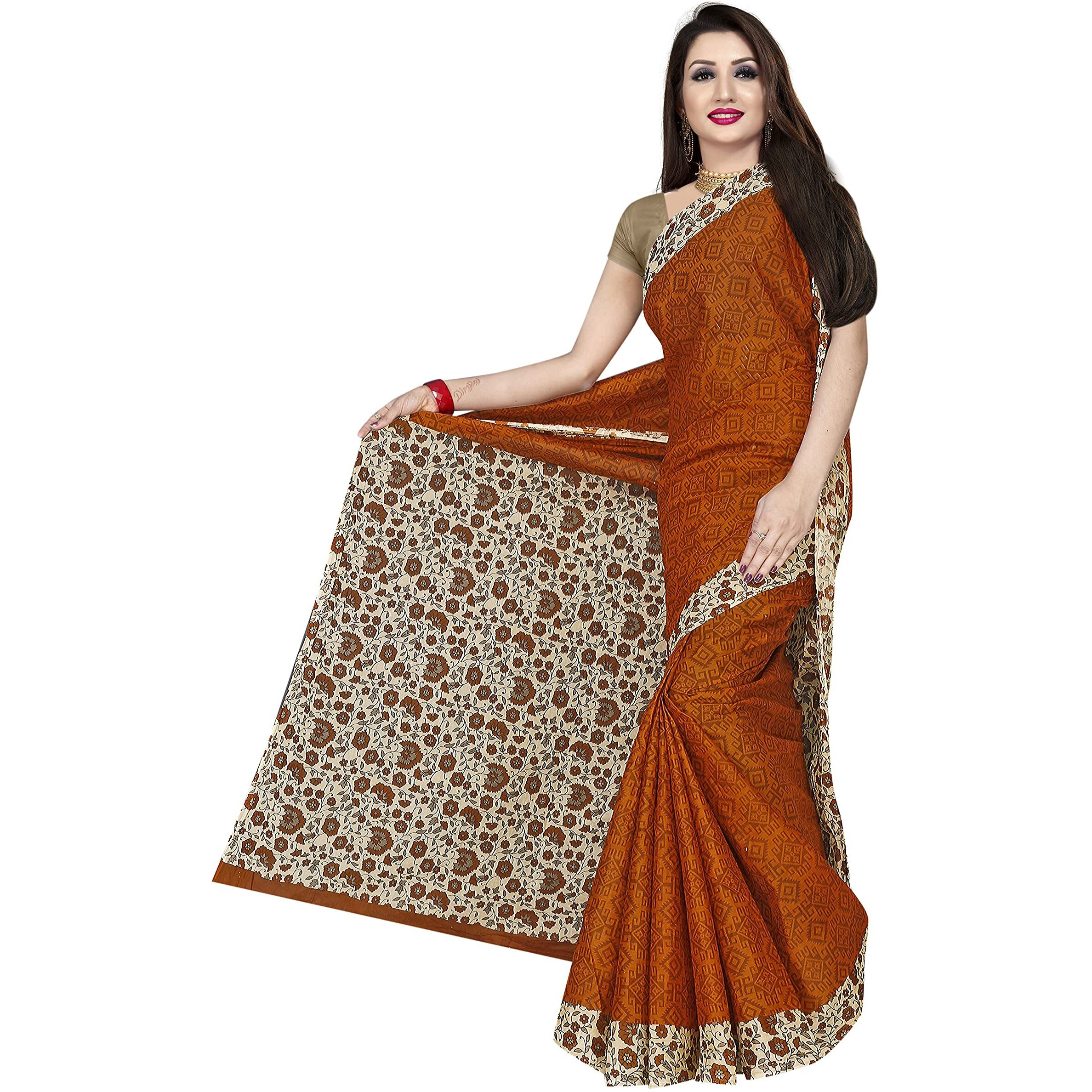 TAMAIRA FASHION Womens Plain Weave Pure Cotton Saree Without Blouse Piece (AB16_Dark Mustard)