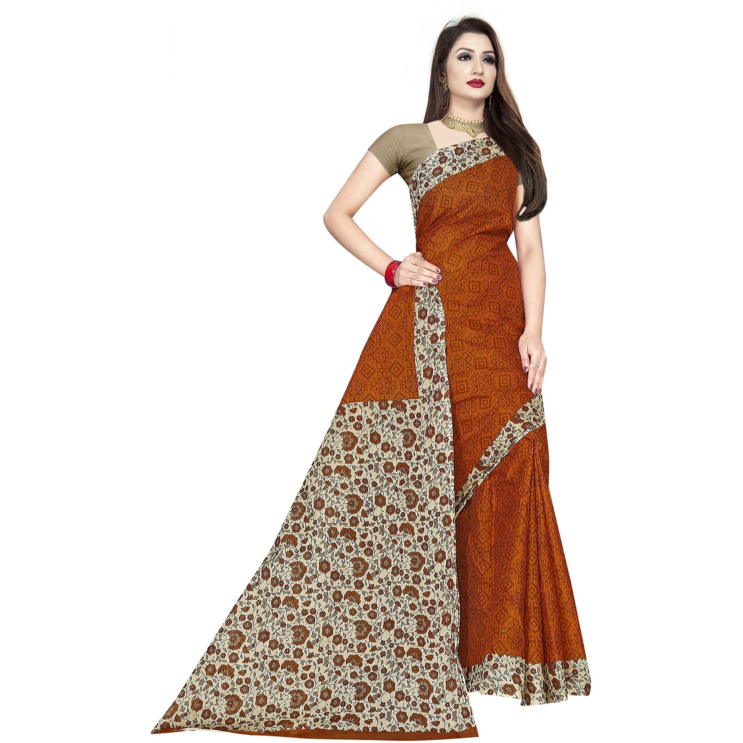 TAMAIRA FASHION Womens Plain Weave Pure Cotton Saree Without Blouse Piece (AB16_Dark Mustard)