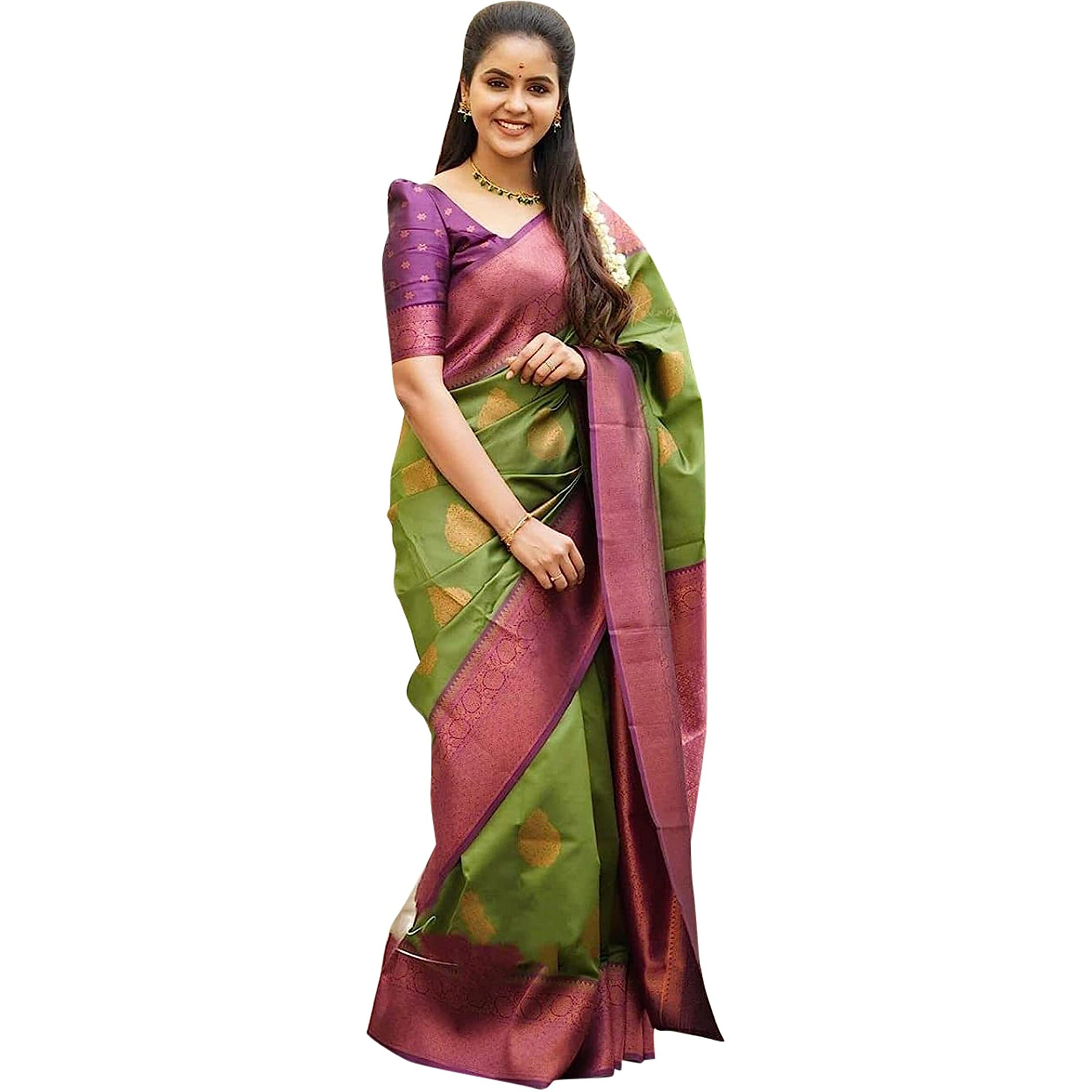 Shiv Textiles Womens Banarasi Silk Saree with Blouse Perfect for Every Occasion Green