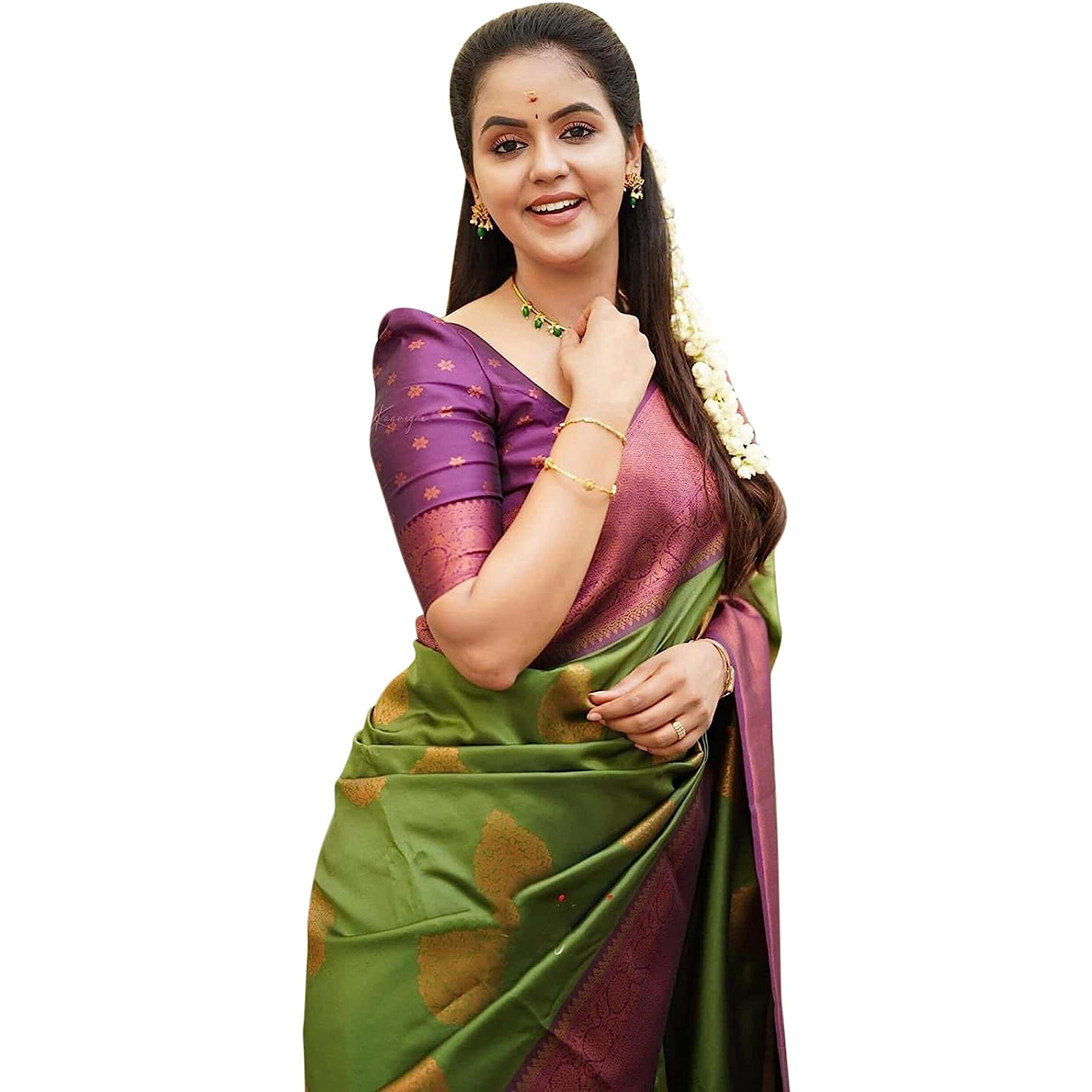 Shiv Textiles Womens Banarasi Silk Saree with Blouse Perfect for Every Occasion Green