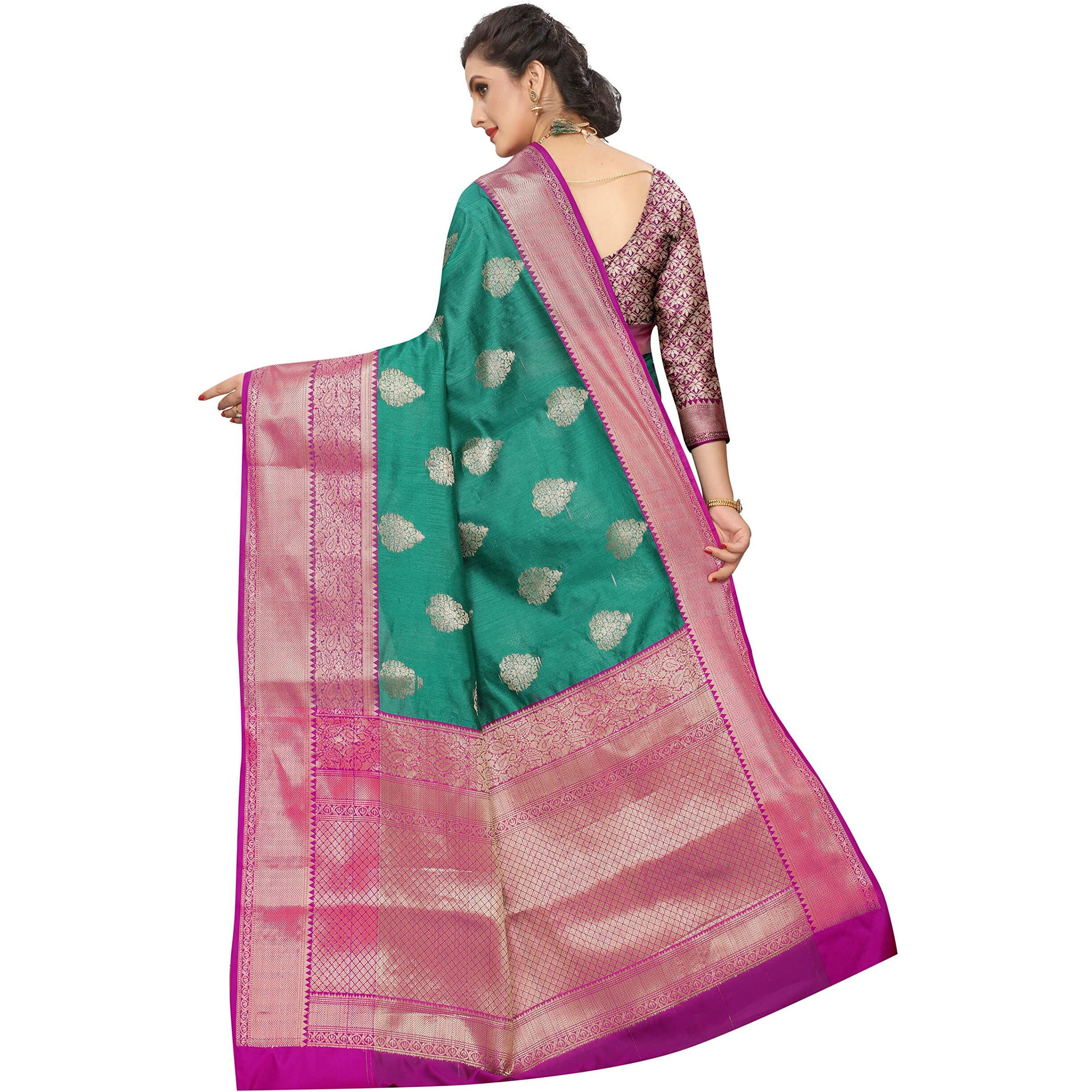 Silk Zone Womens Heavy Banarasi Art Silk Saree With Unstitched Blouse Piece(Teal)