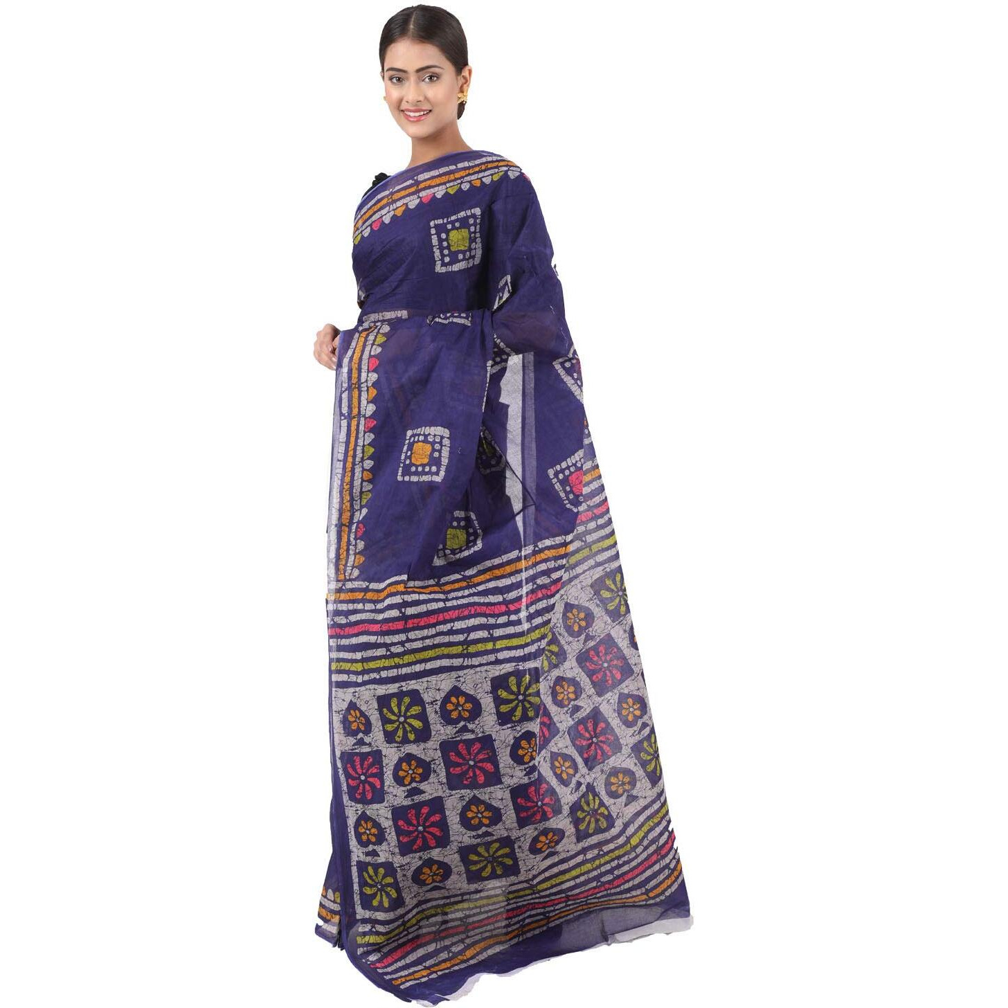 TAMAIRA FASHION Womens Plain Cotton Saree (AB12_Dark Blue)