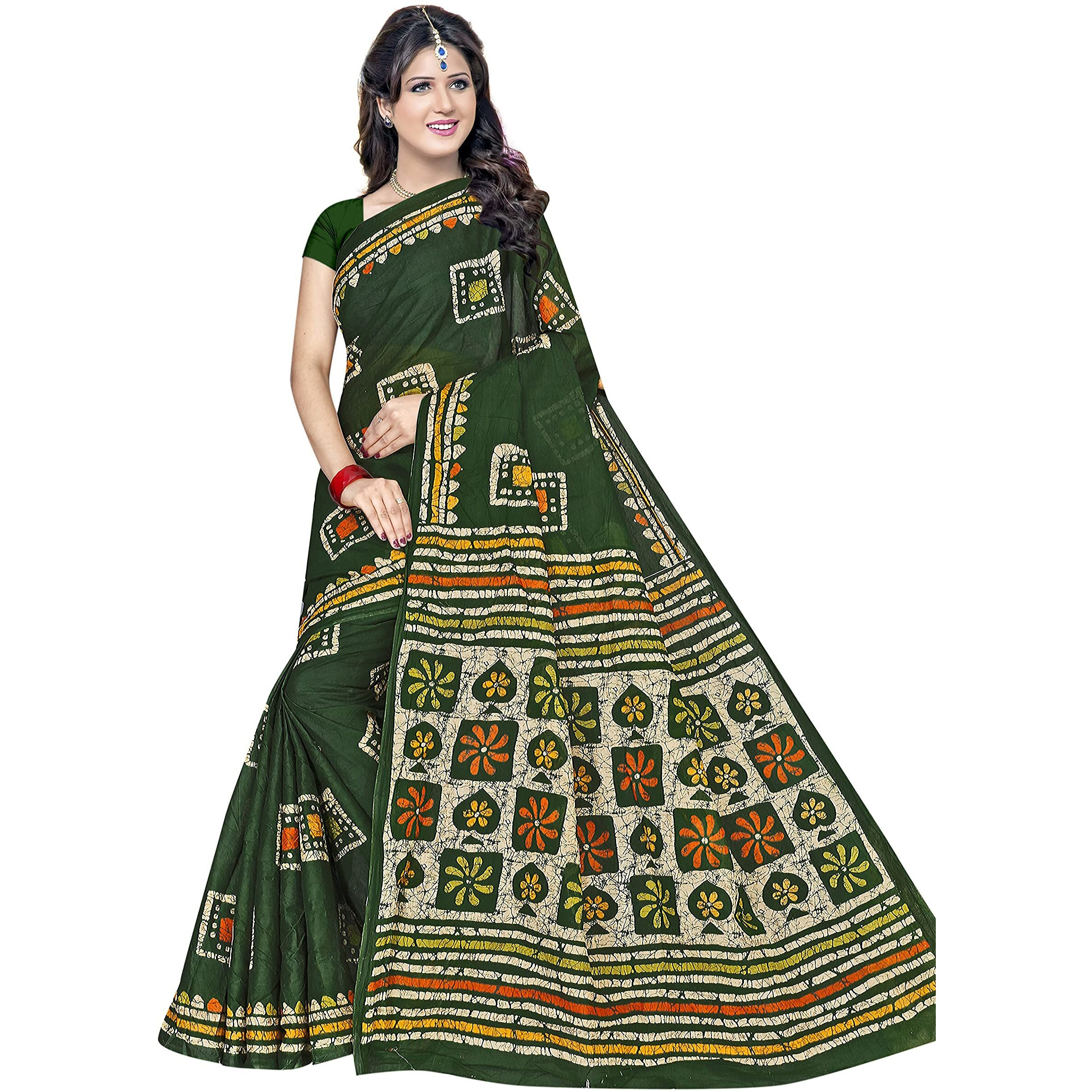 TAMAIRA FASHION Womens Plain Weave Pure Cotton Saree Without Blouse Piece (AB12_Green)